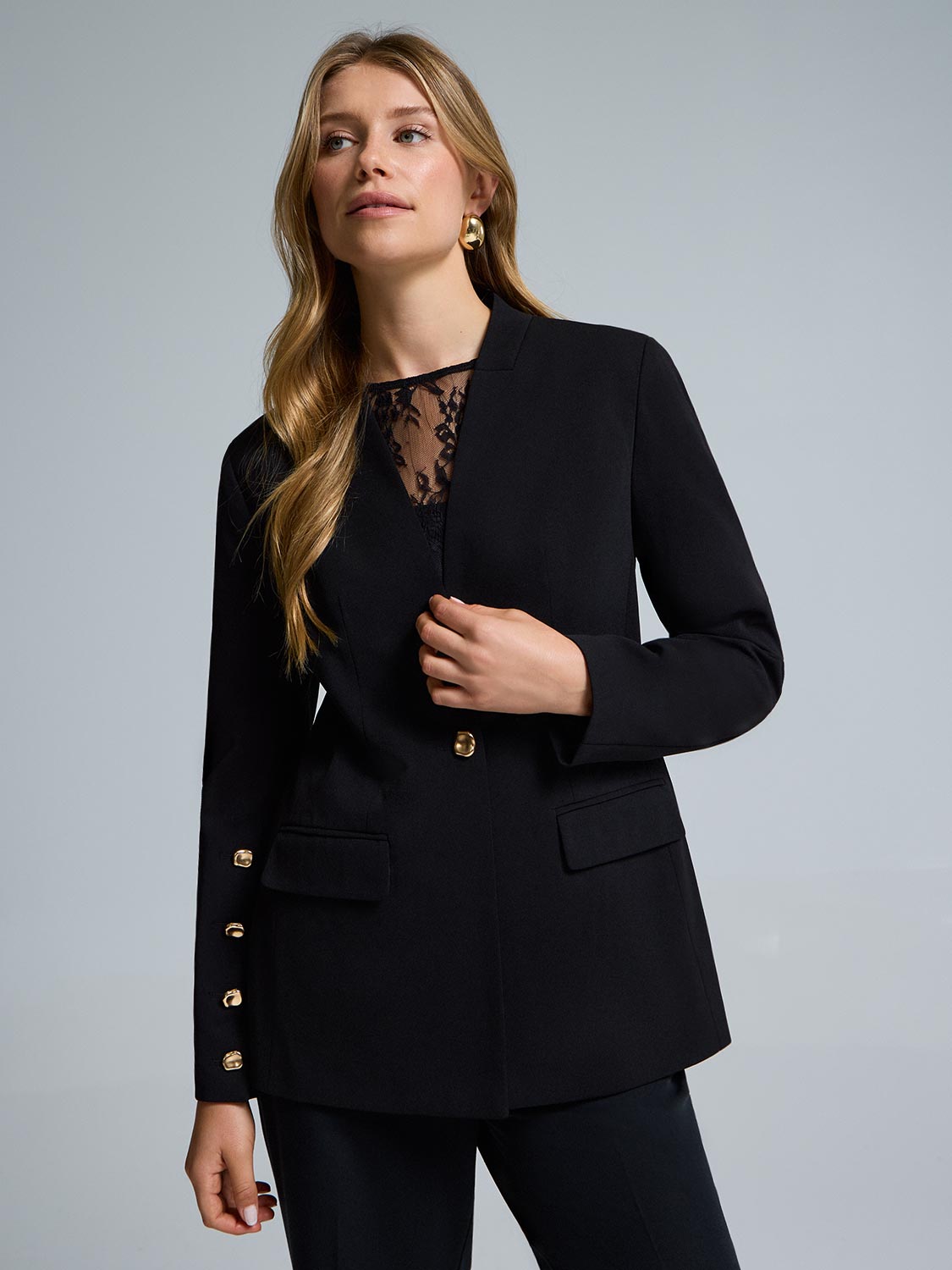 Crepe High Neck Blazer