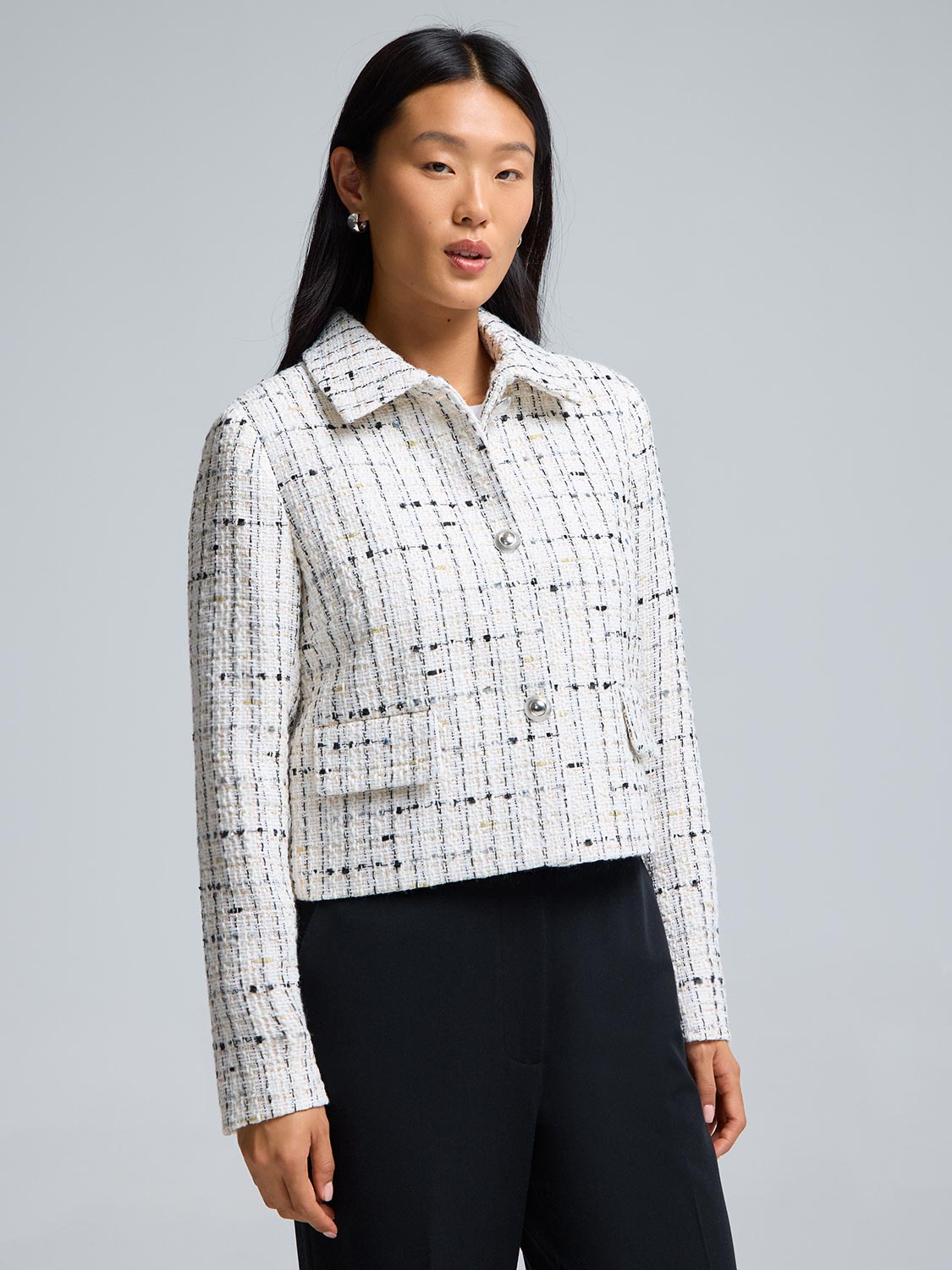 Collared Cropped Boucle Blazer