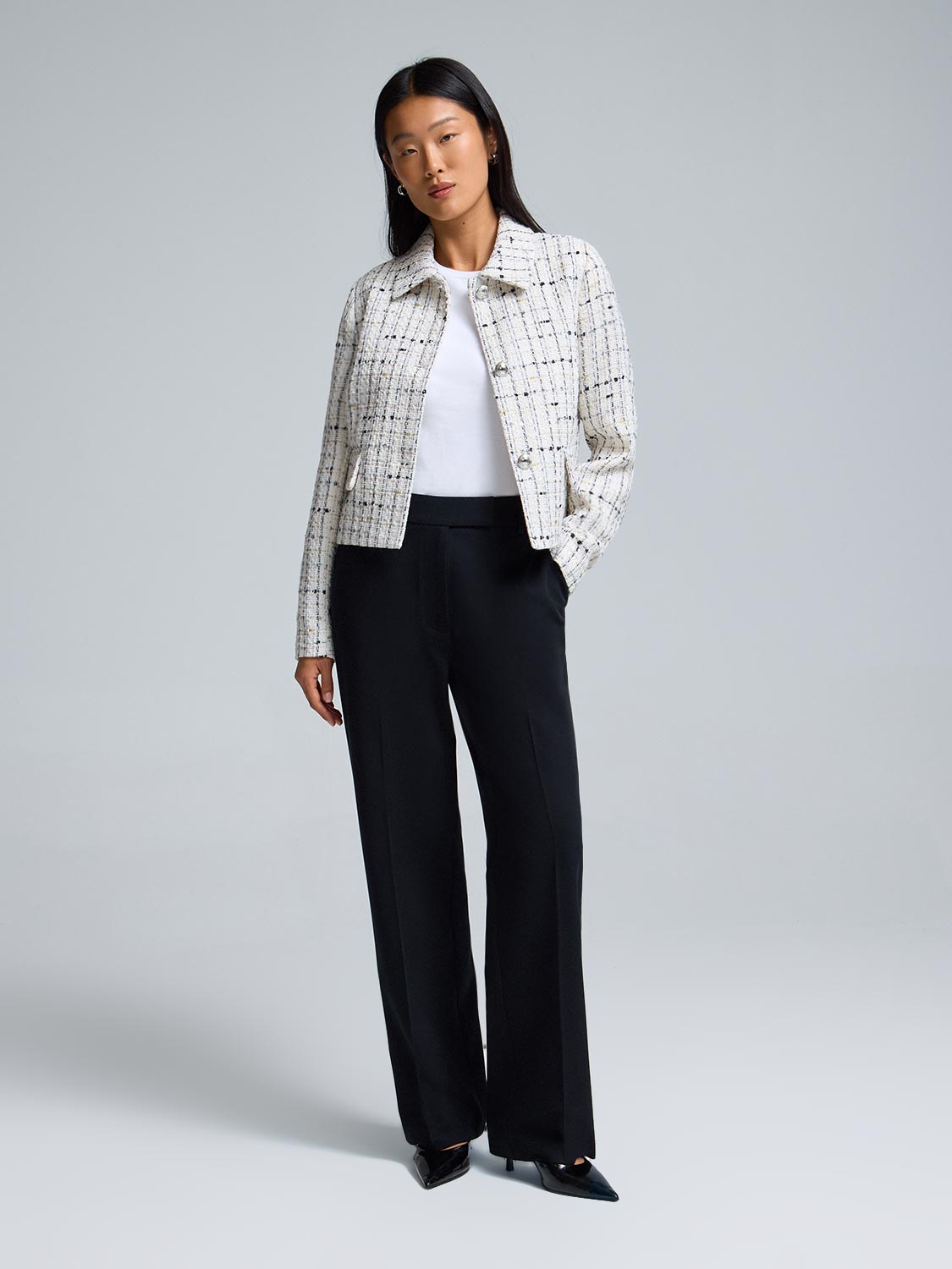 Collared Cropped Boucle Blazer