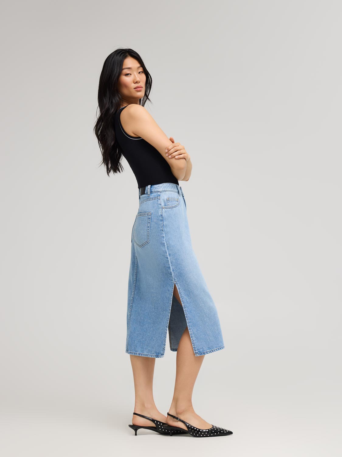 Long Cotton Denim Skirt