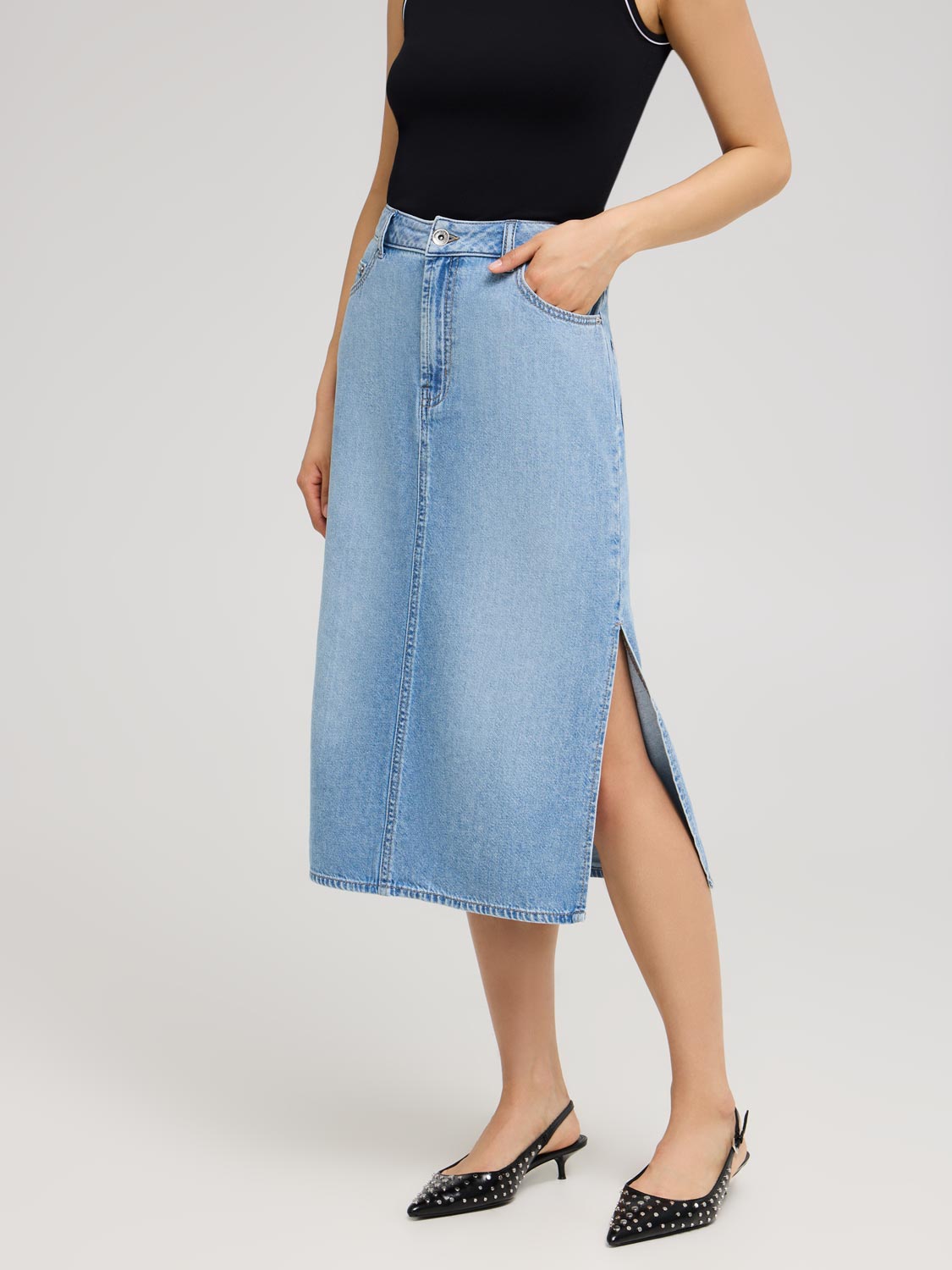 Long Cotton Denim Skirt