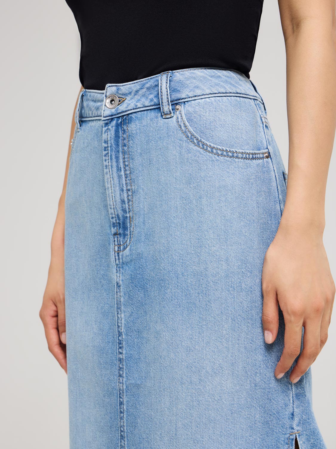 Long Cotton Denim Skirt