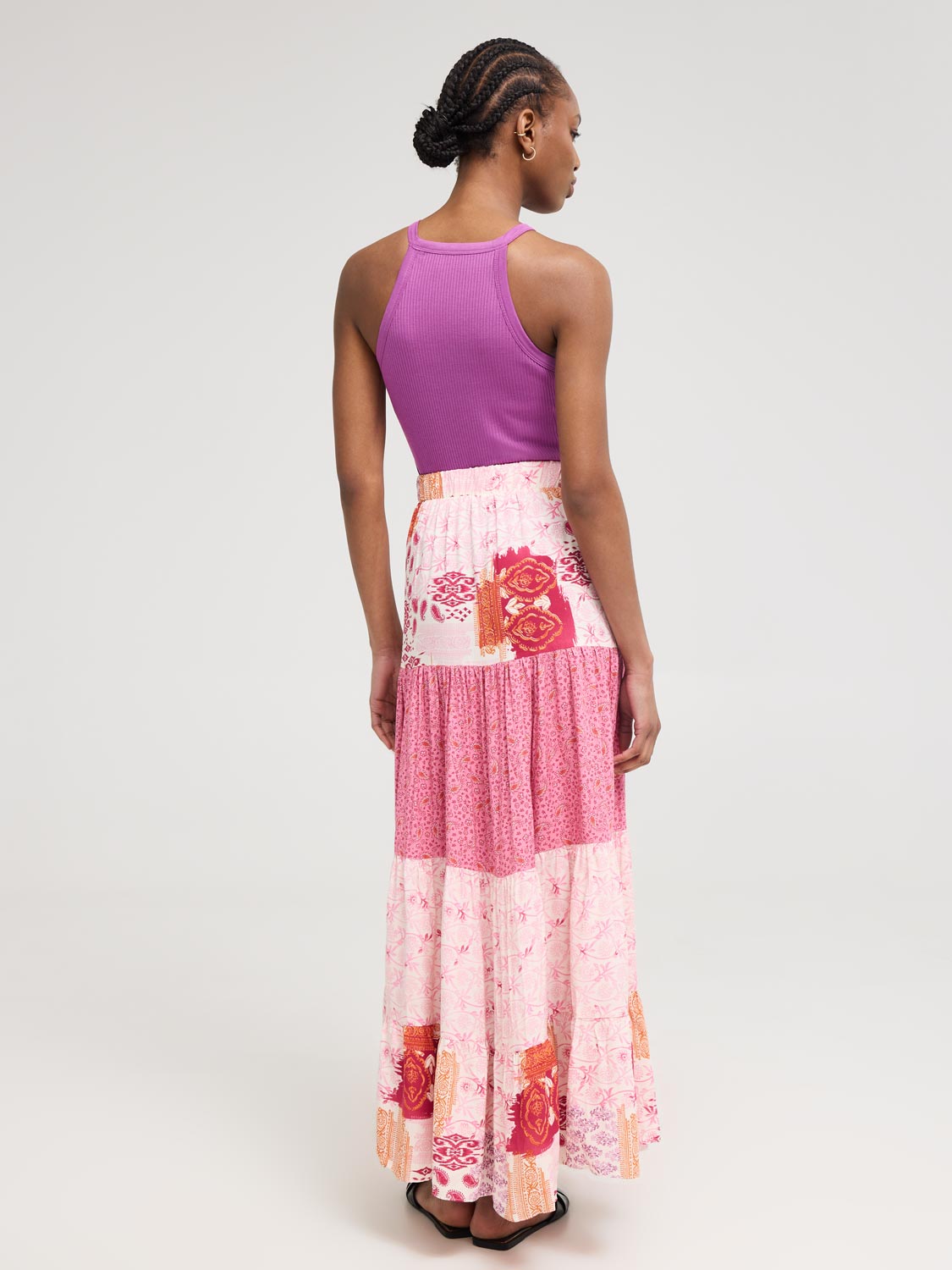 Multi Print Tiered Maxi Skirt