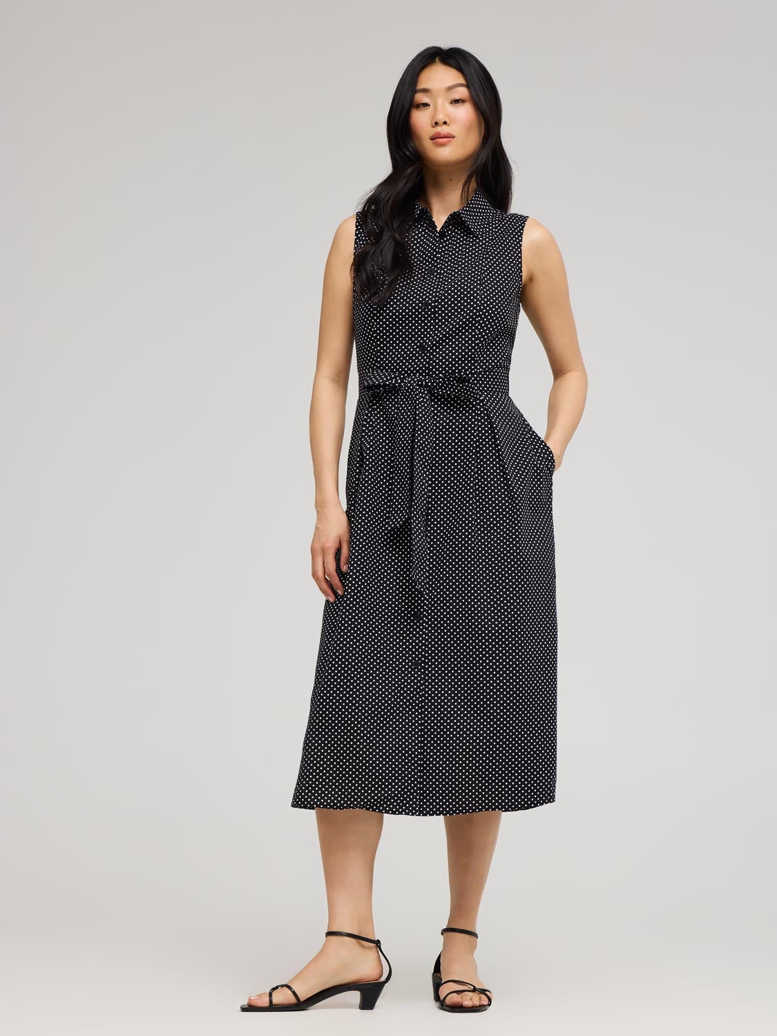 Polka Dot Cotton Midi Shirt Dress