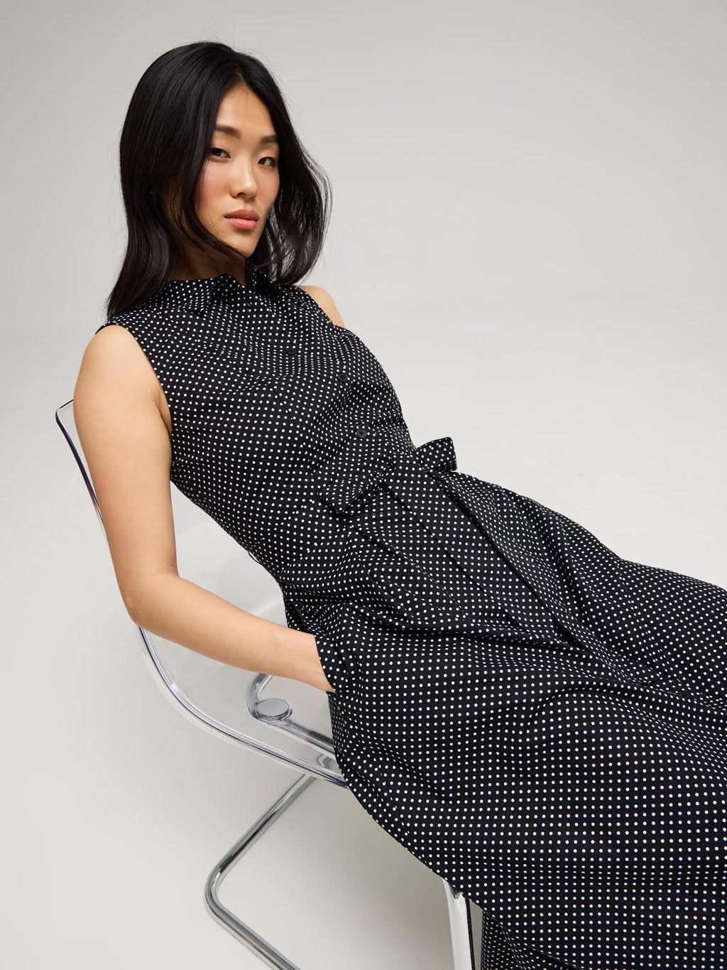 Polka Dot Cotton Midi Shirt Dress