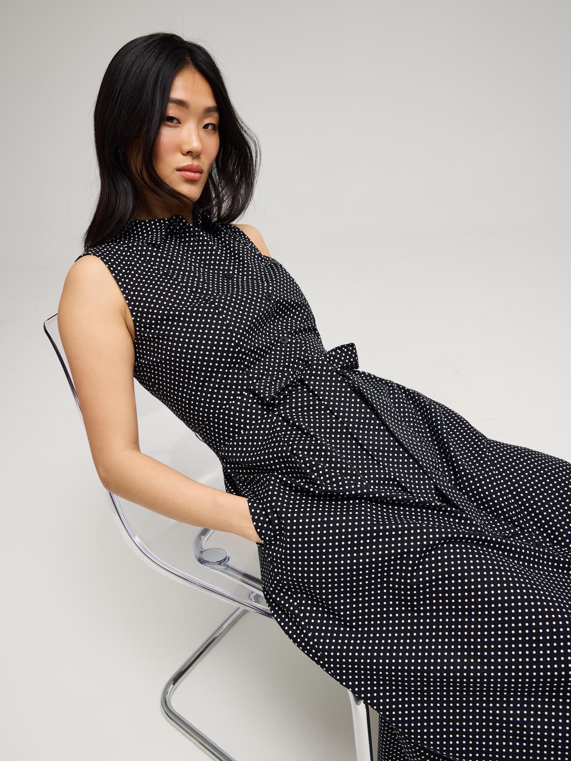 Polka Dot Cotton Midi Shirt Dress