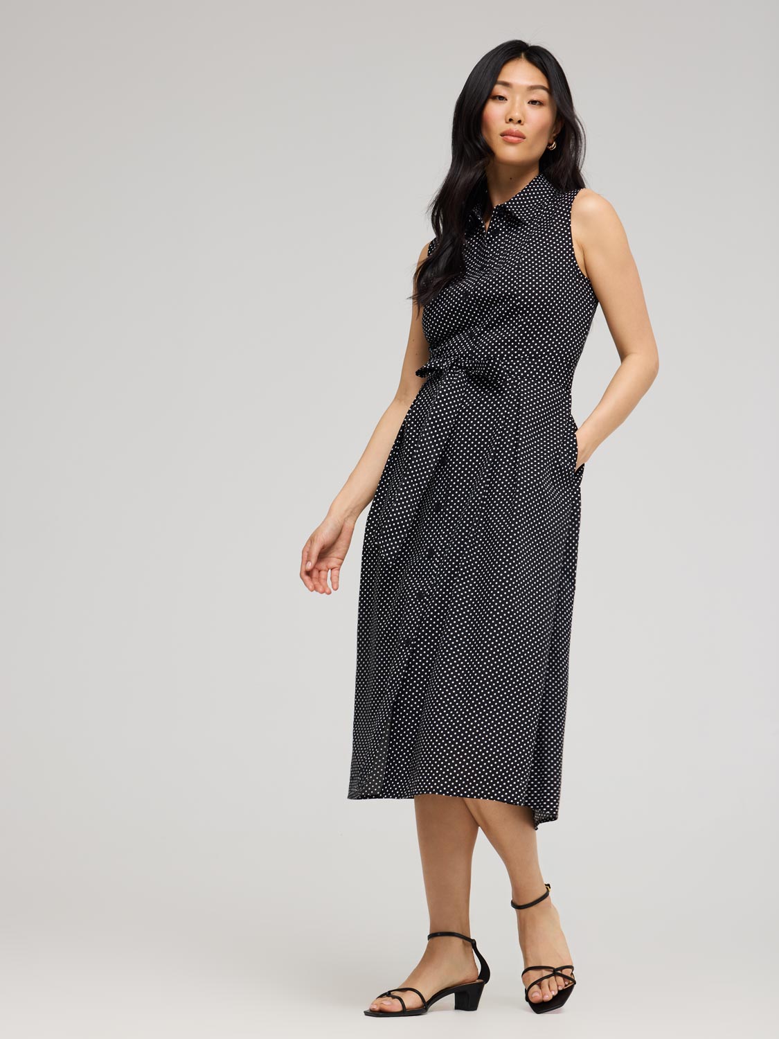 Polka Dot Cotton Midi Shirt Dress
