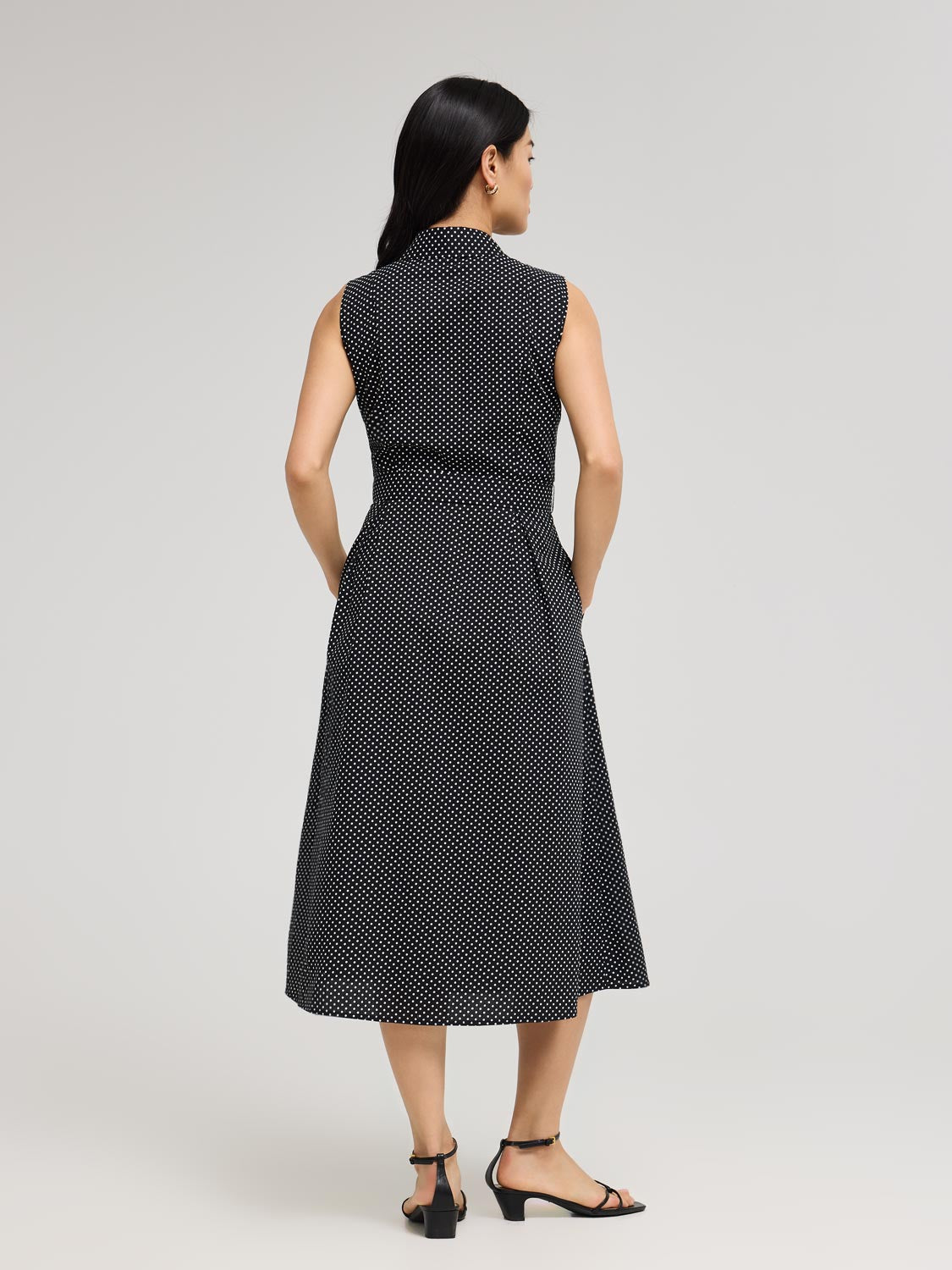 Polka Dot Cotton Midi Shirt Dress