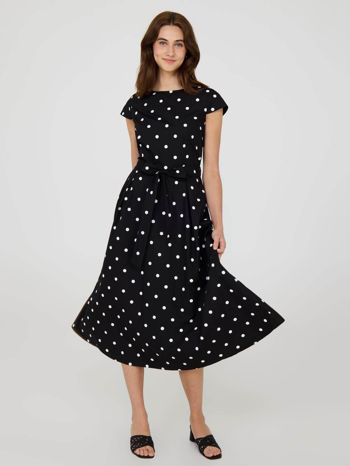 Dot Print Fit & Flare Cotton Midi Dress