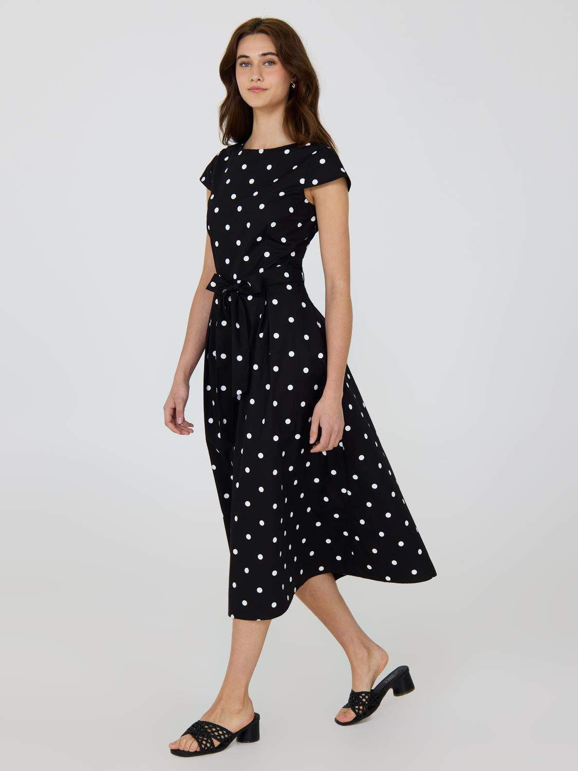 Dot Print Fit & Flare Cotton Midi Dress