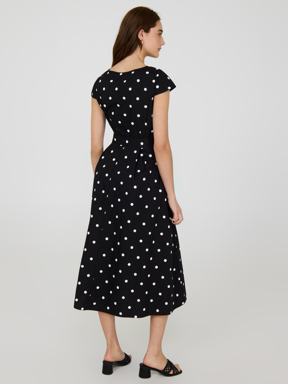 Dot Print Fit & Flare Cotton Midi Dress