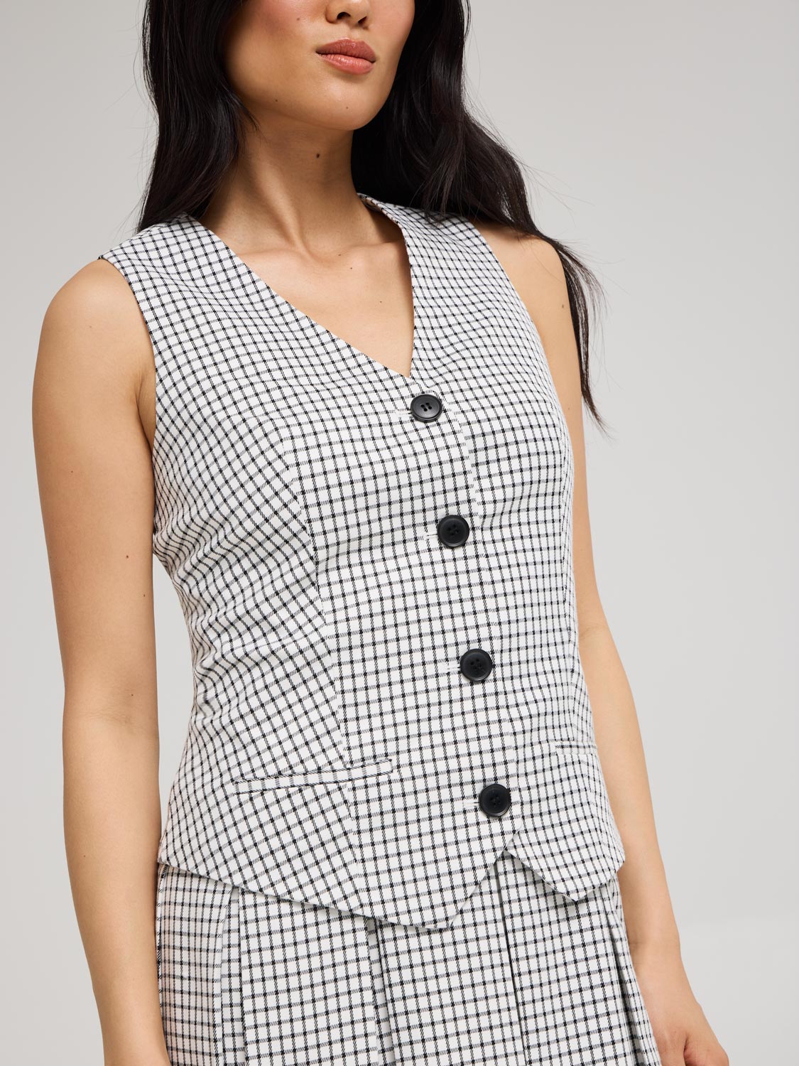 2-Fer Check Print Vest Dress