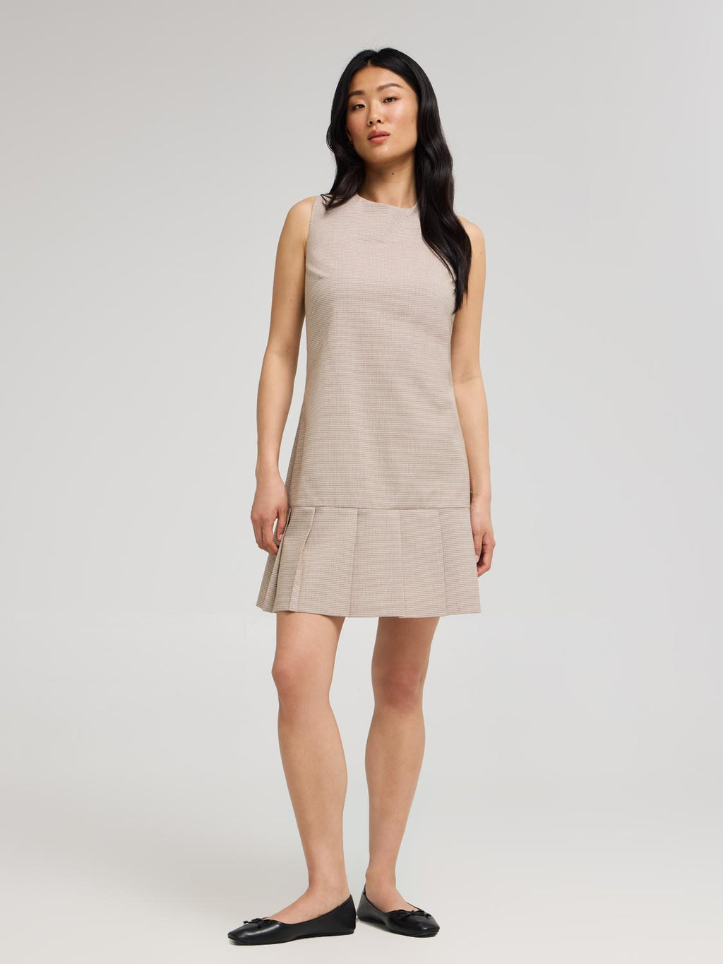 Sleeveless Mini Check Pleated Hem Dress