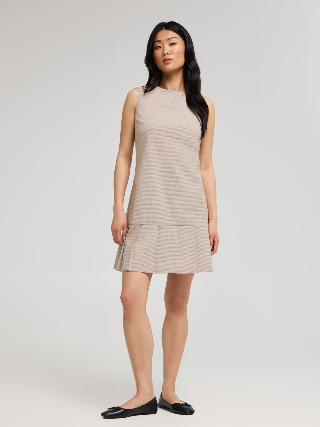 Sleeveless Mini Check Pleated Hem Dress