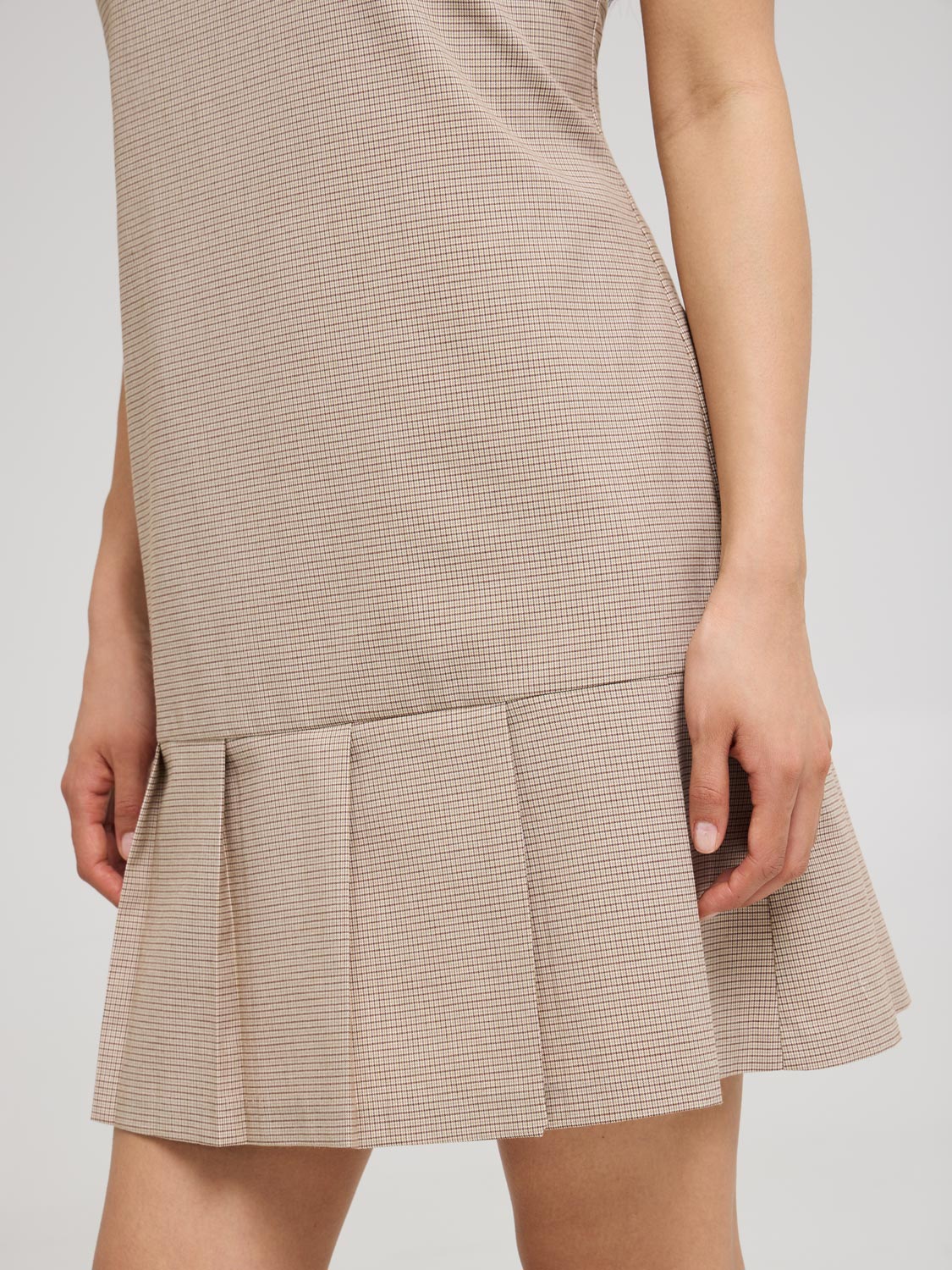 Sleeveless Mini Check Pleated Hem Dress