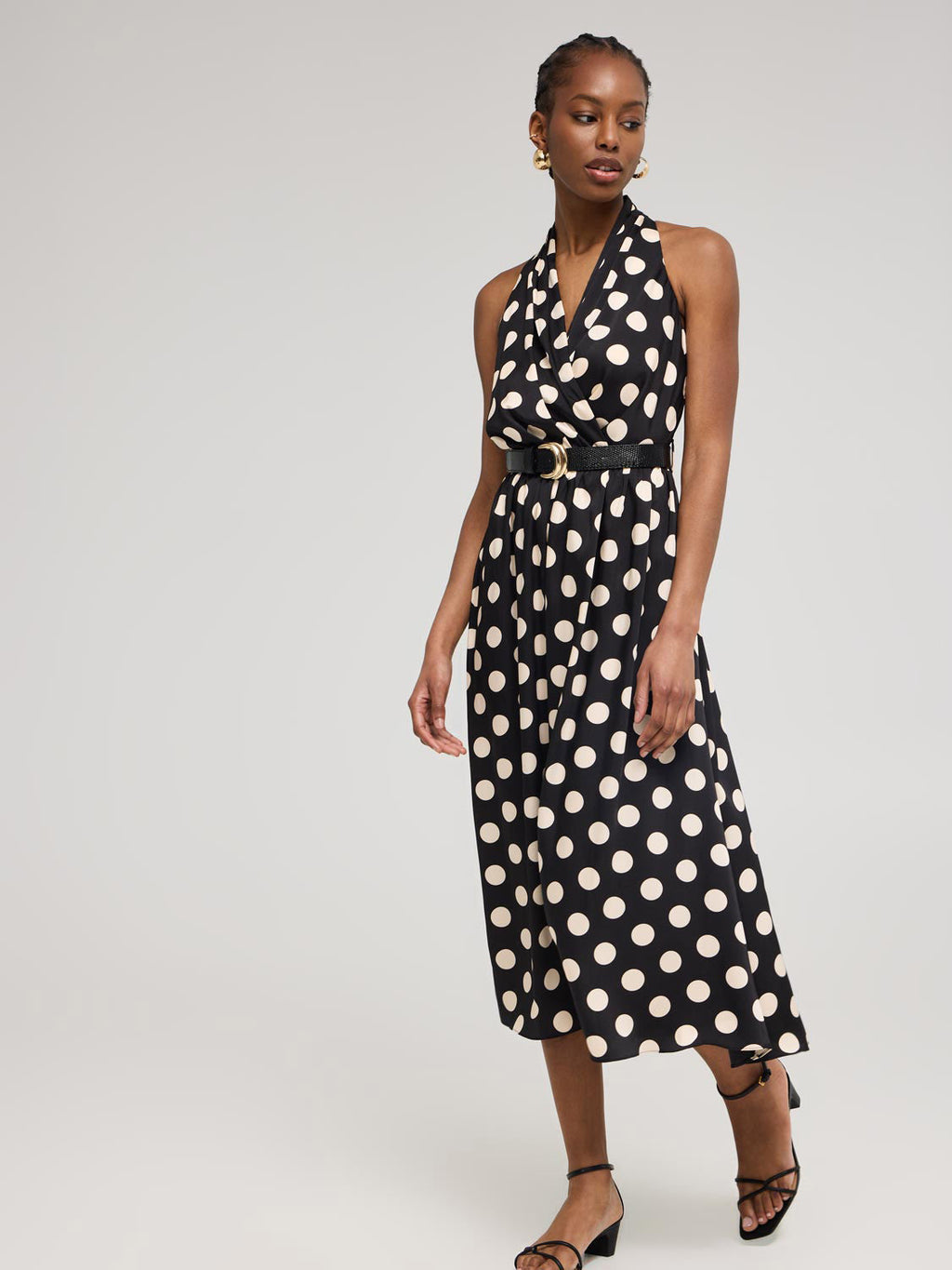 Satin Dot Print Halter A-Line Dress
