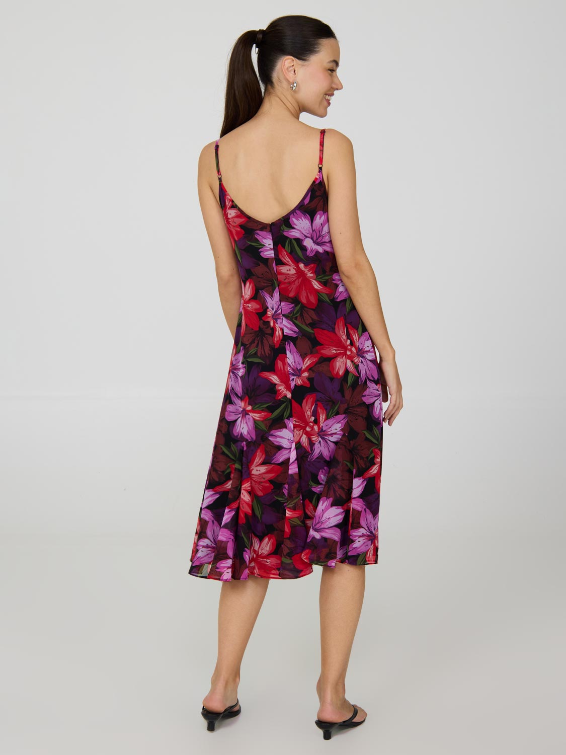 Floral Spaghetti Strap Chiffon Midi Dress