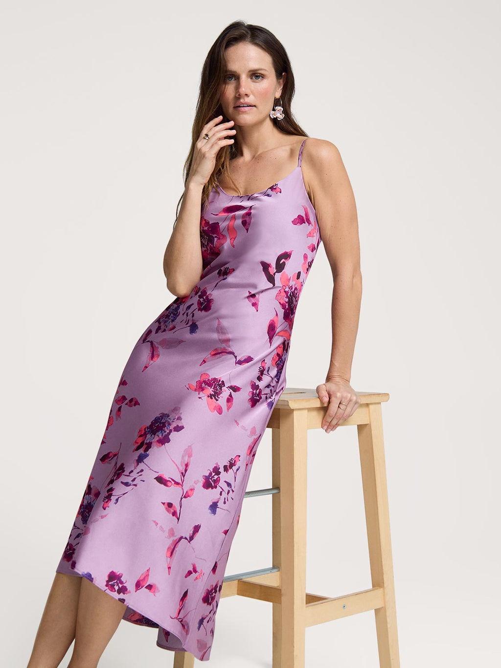 Floral Midi Satin Slip Dress