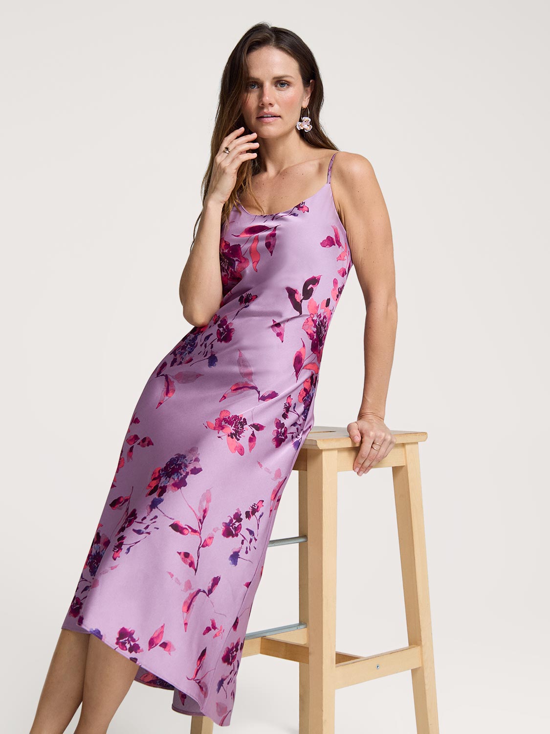 Floral Midi Satin Slip Dress