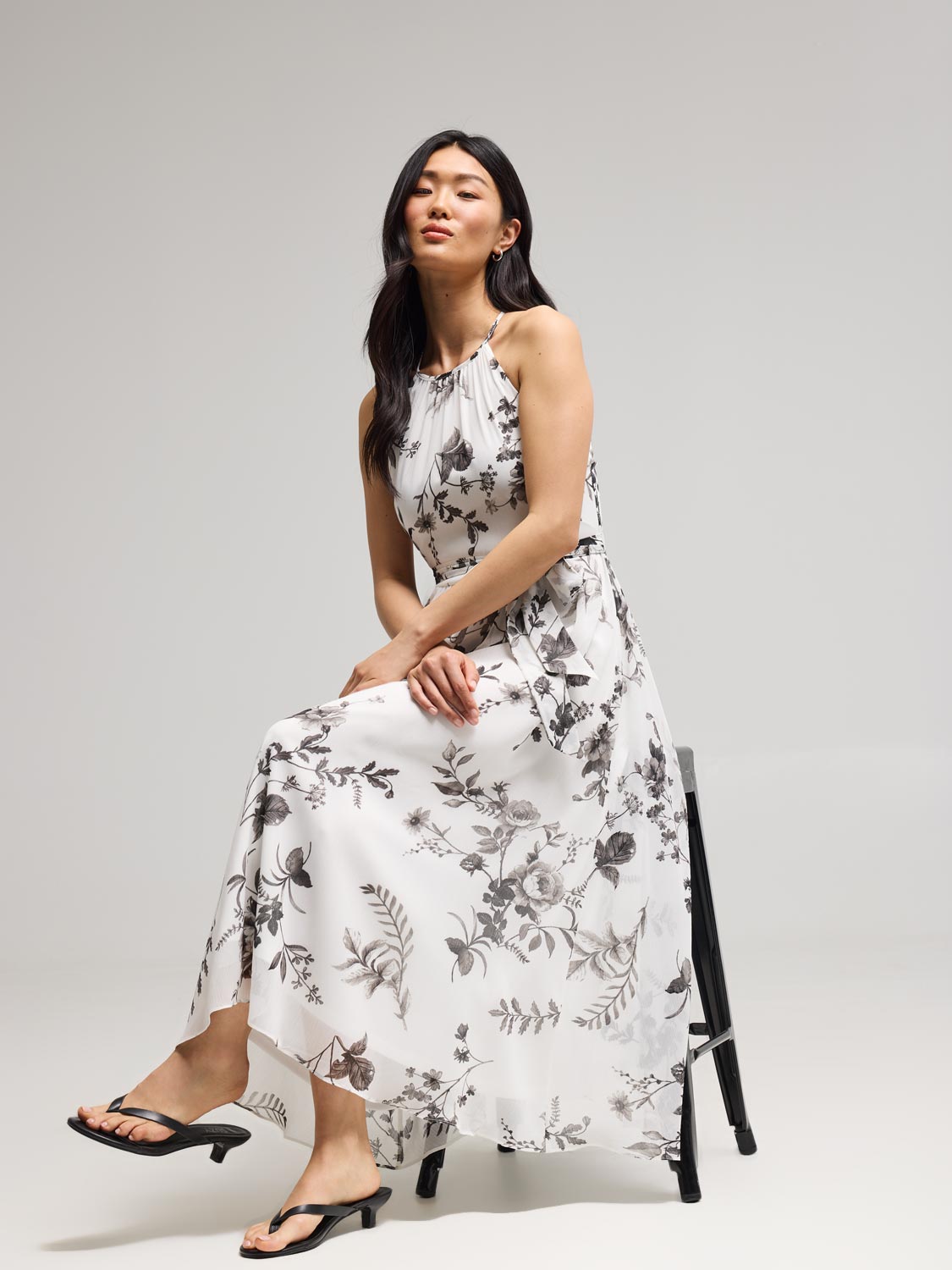 Floral Print Halter Chiffon Dress