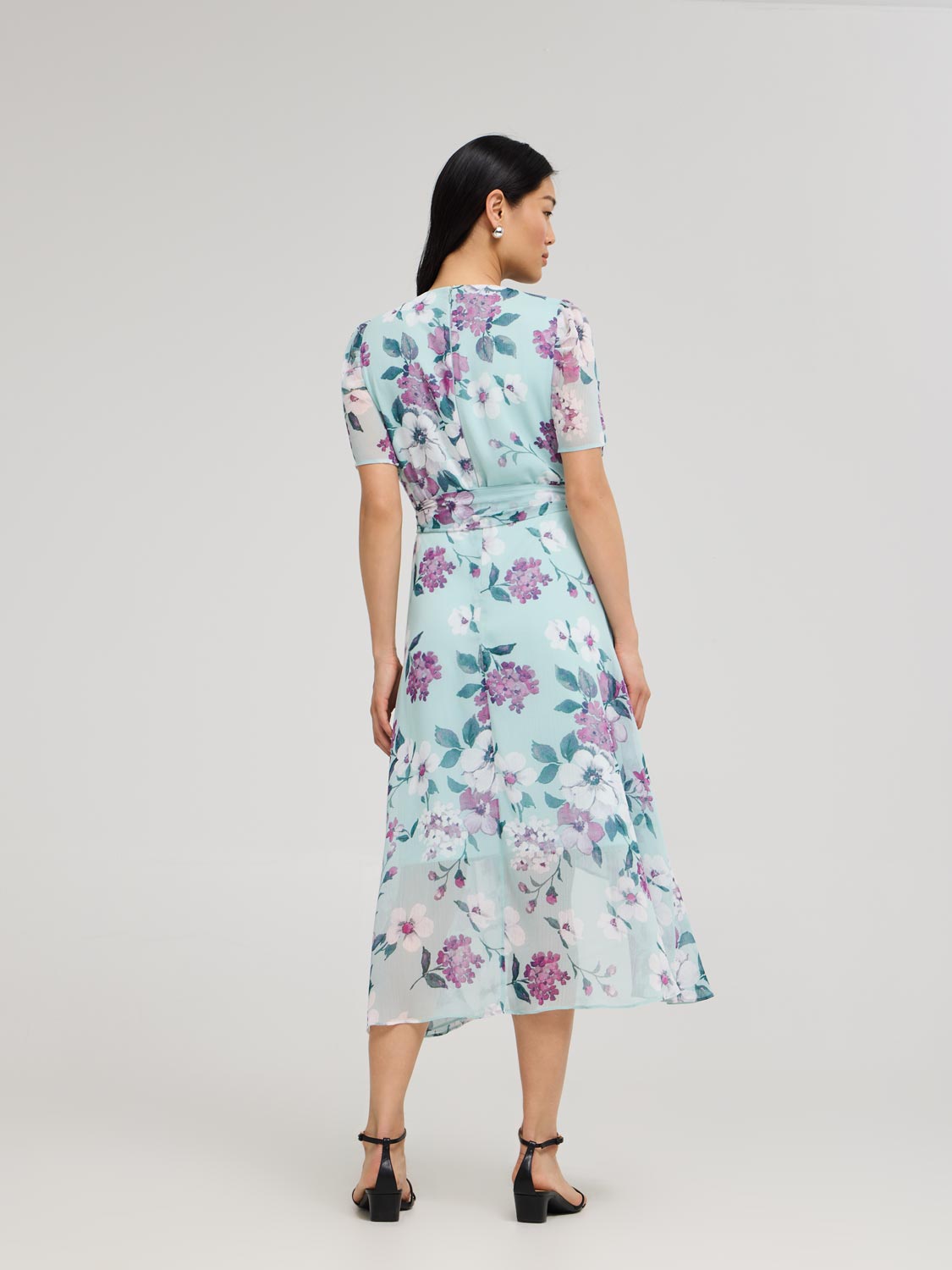Floral Print Cross-Front High-Low Midi Dress