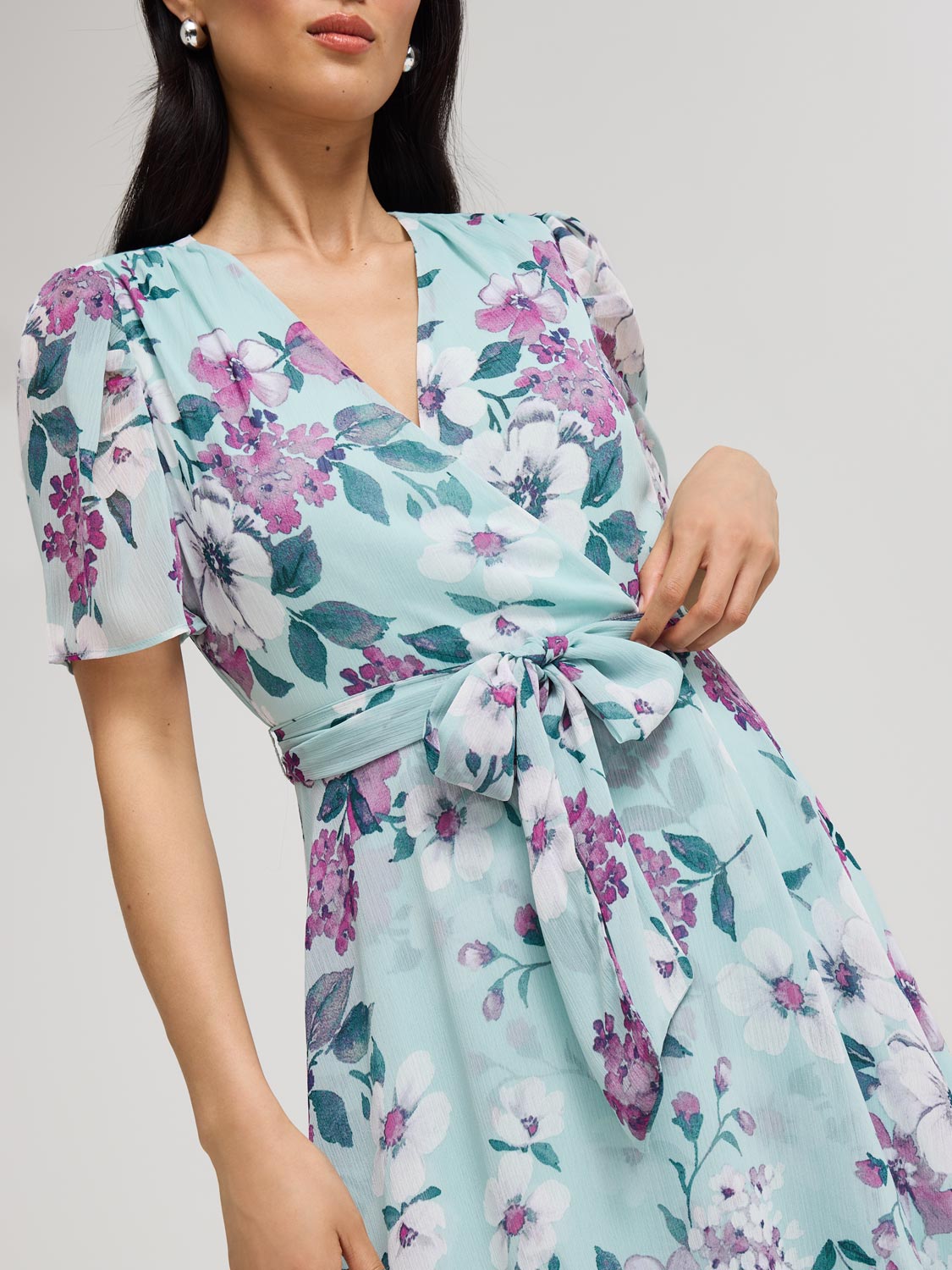 Floral Print Cross-Front High-Low Midi Dress