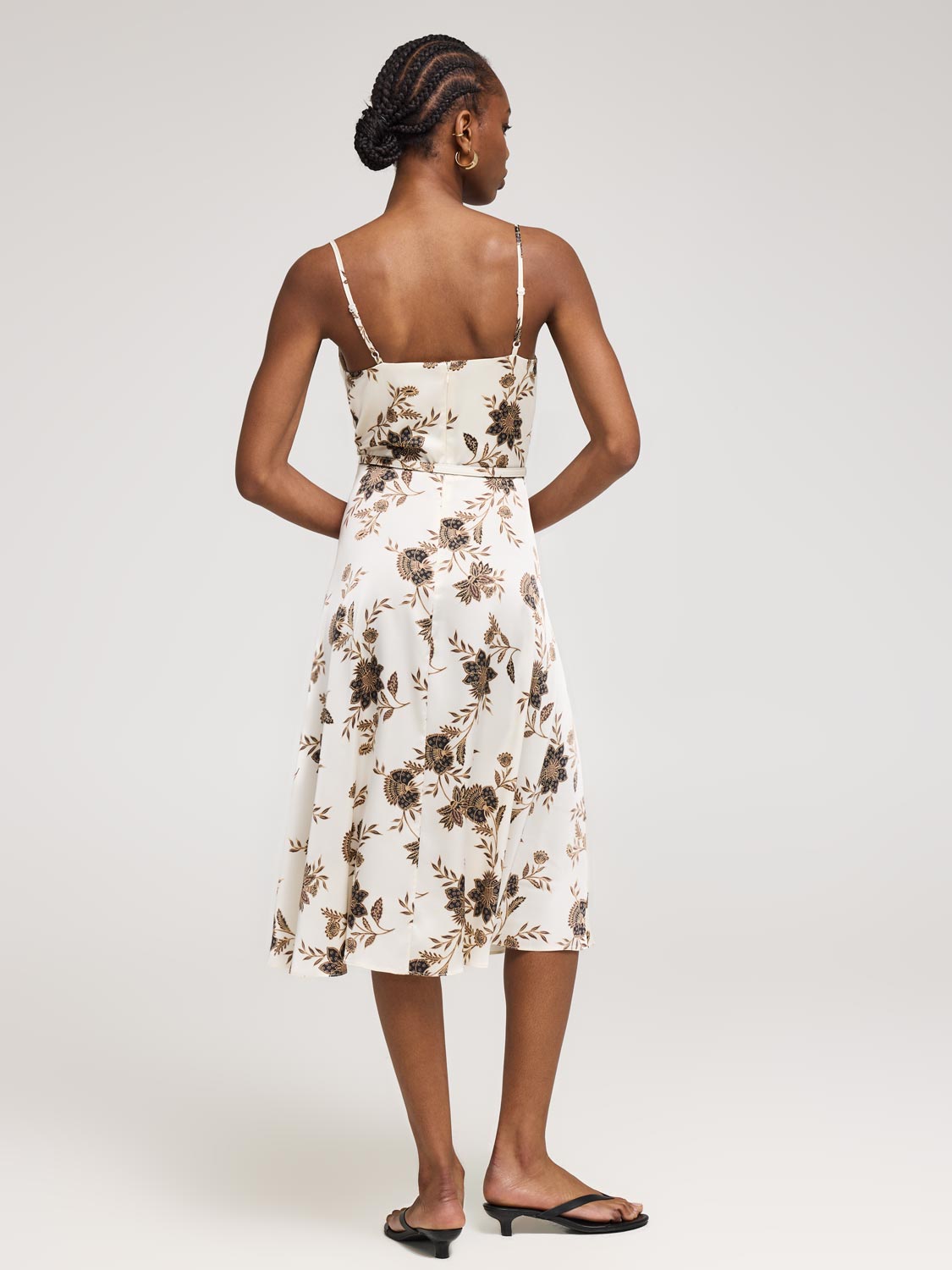 Floral Satin Cowl Neck Midi Dress
