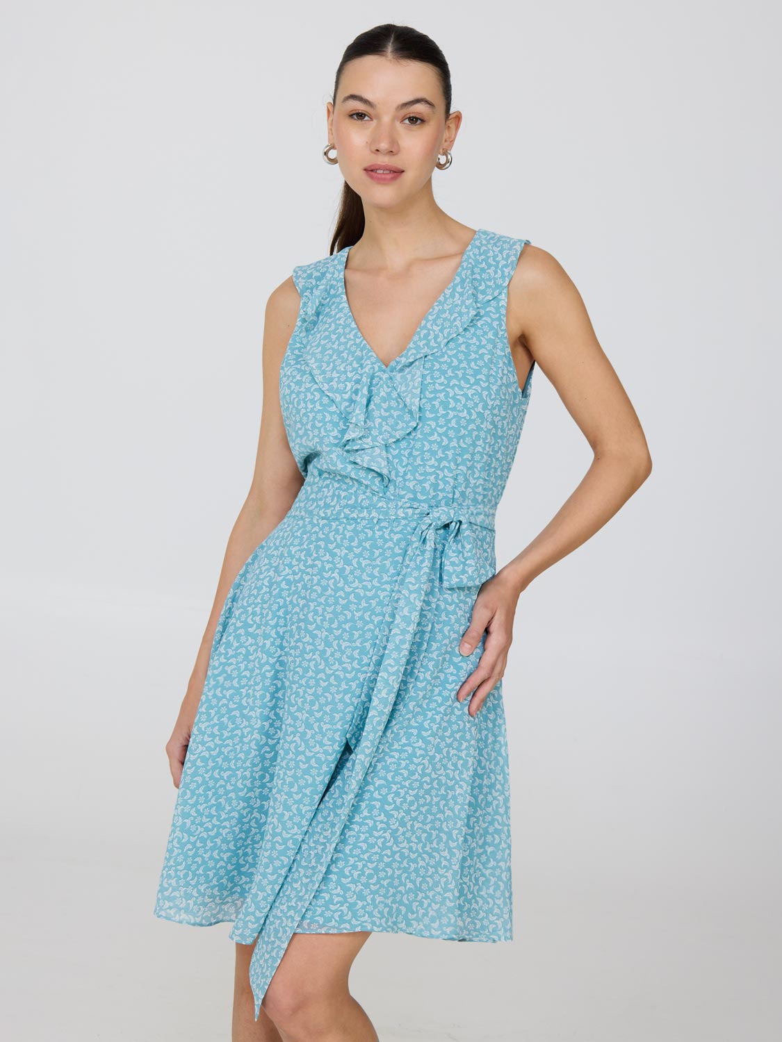 Floral Ruffle V-Neck Chiffon Mini Dress