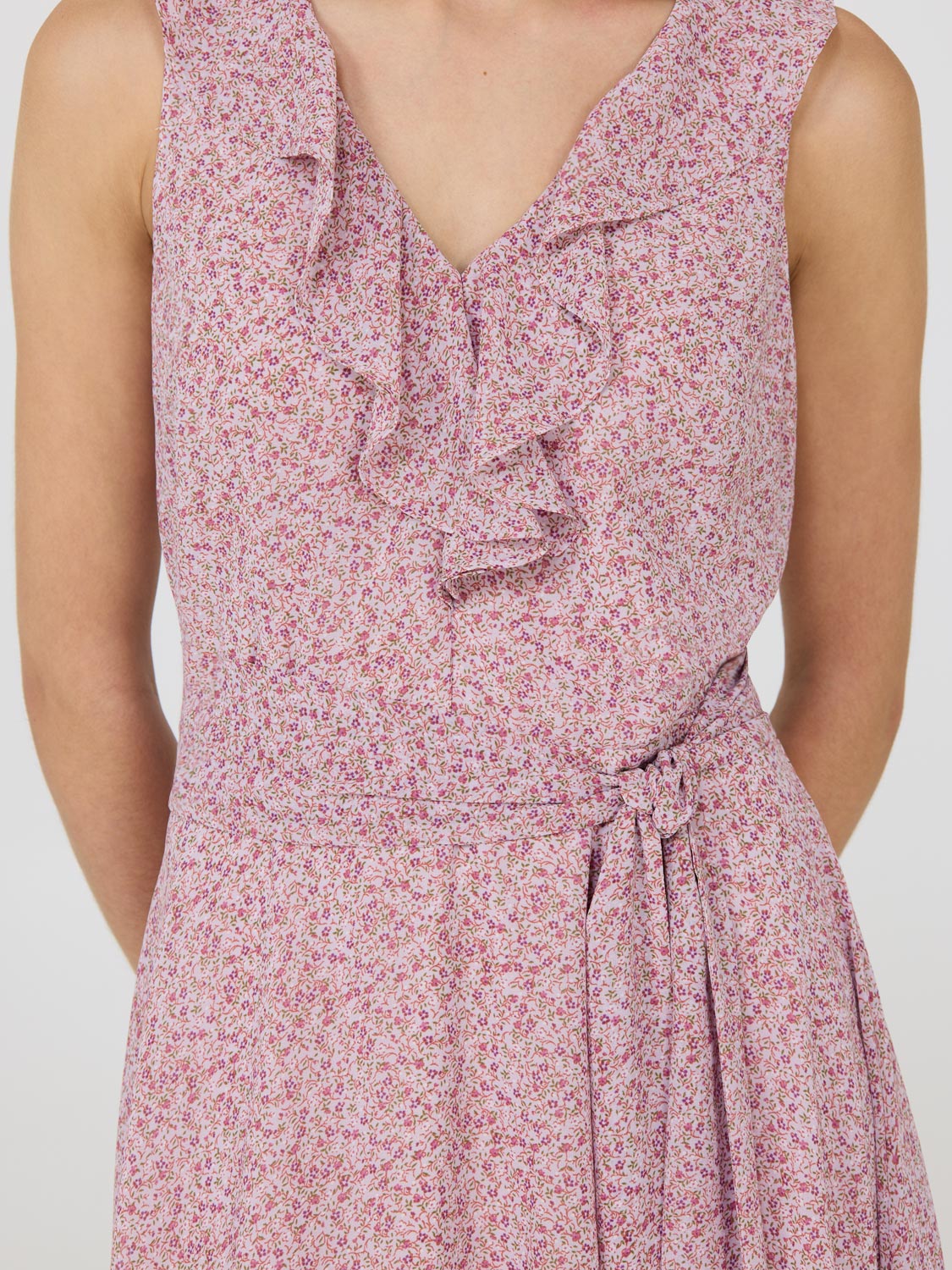 Ditsy Floral Ruffle V-Neck Chiffon Mini Dress