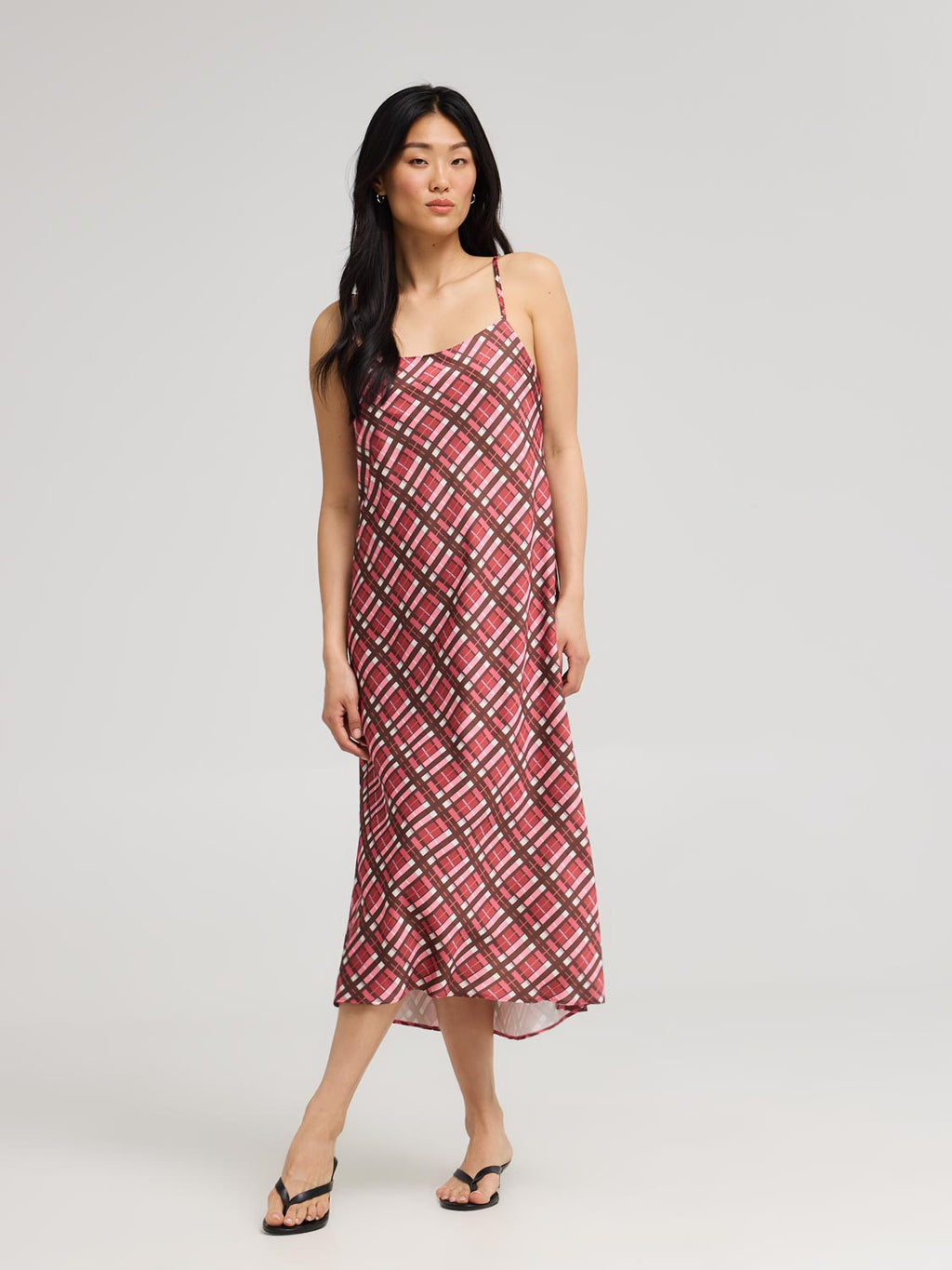 Plaid Midi Satin Slip Dress