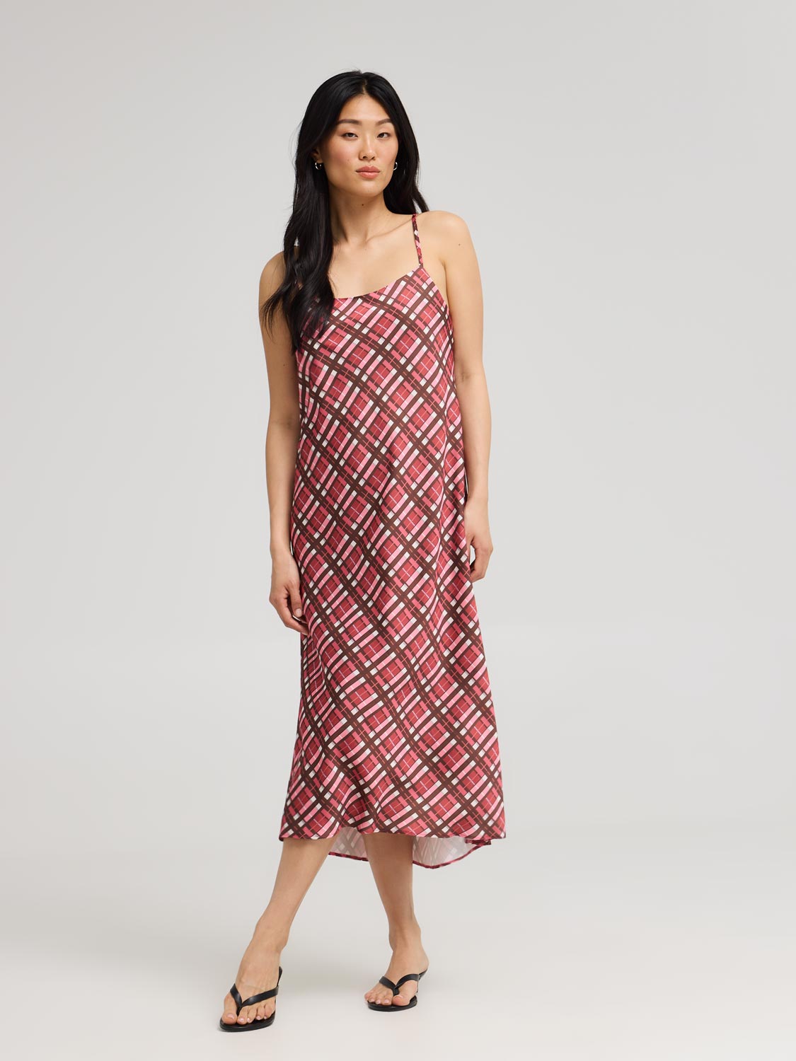 Plaid Midi Satin Slip Dress
