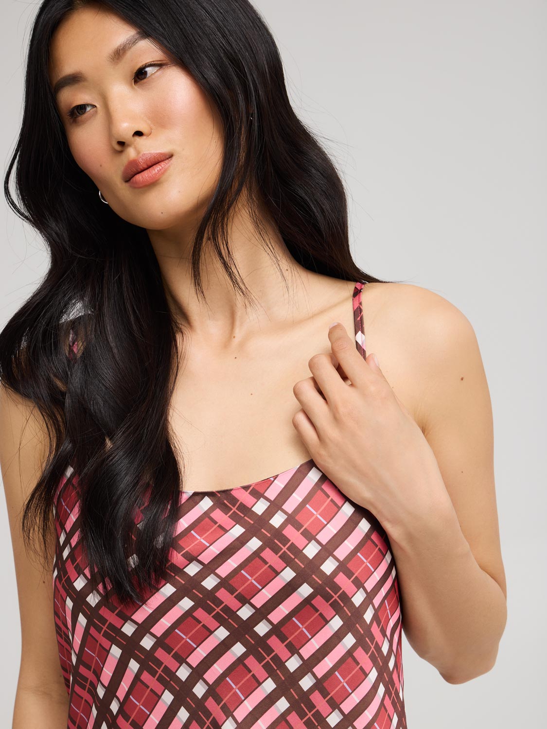Plaid Midi Satin Slip Dress