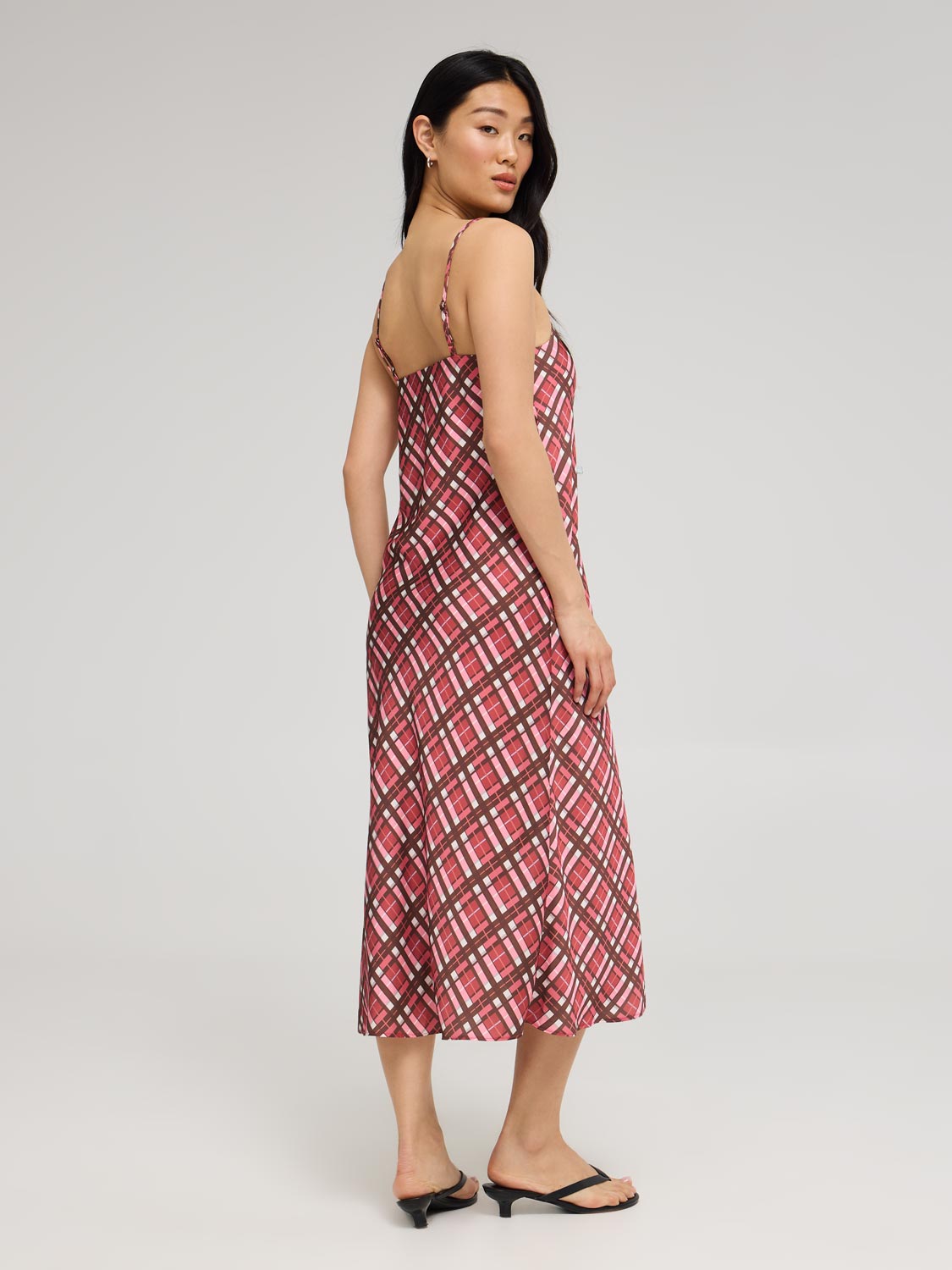 Plaid Midi Satin Slip Dress