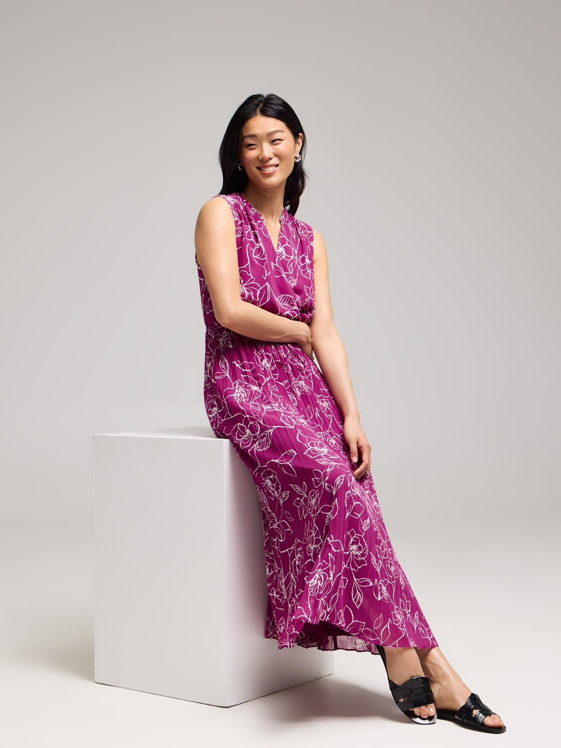 Floral Chiffon Cross-Front Midi Dress