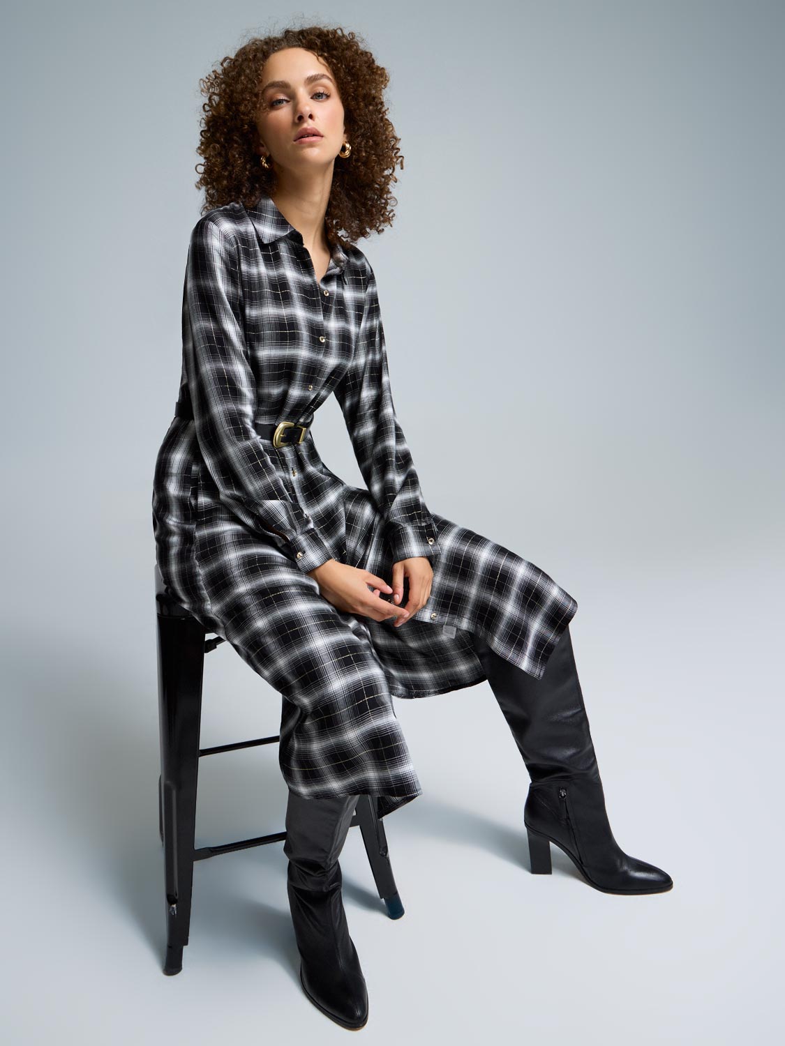 Belted Plaid Shirt Dress
