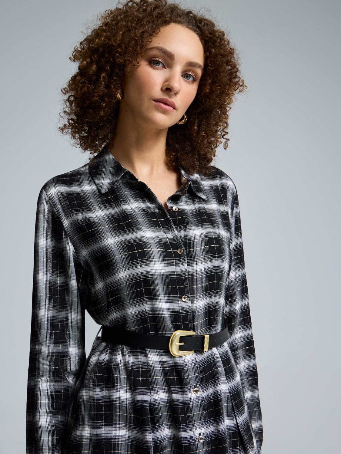 Belted Plaid Shirt Dress