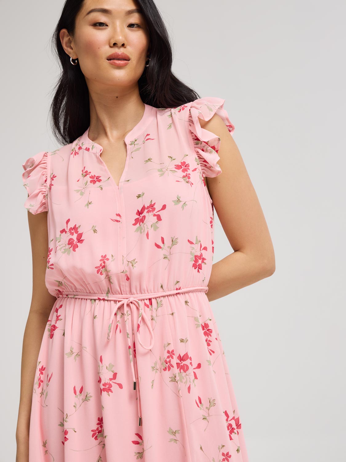 Sleeveless Floral Print Chiffon Midi Dress