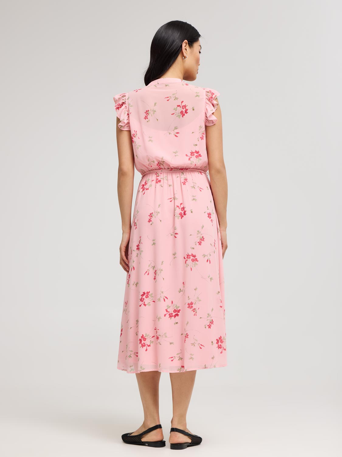 Sleeveless Floral Print Chiffon Midi Dress