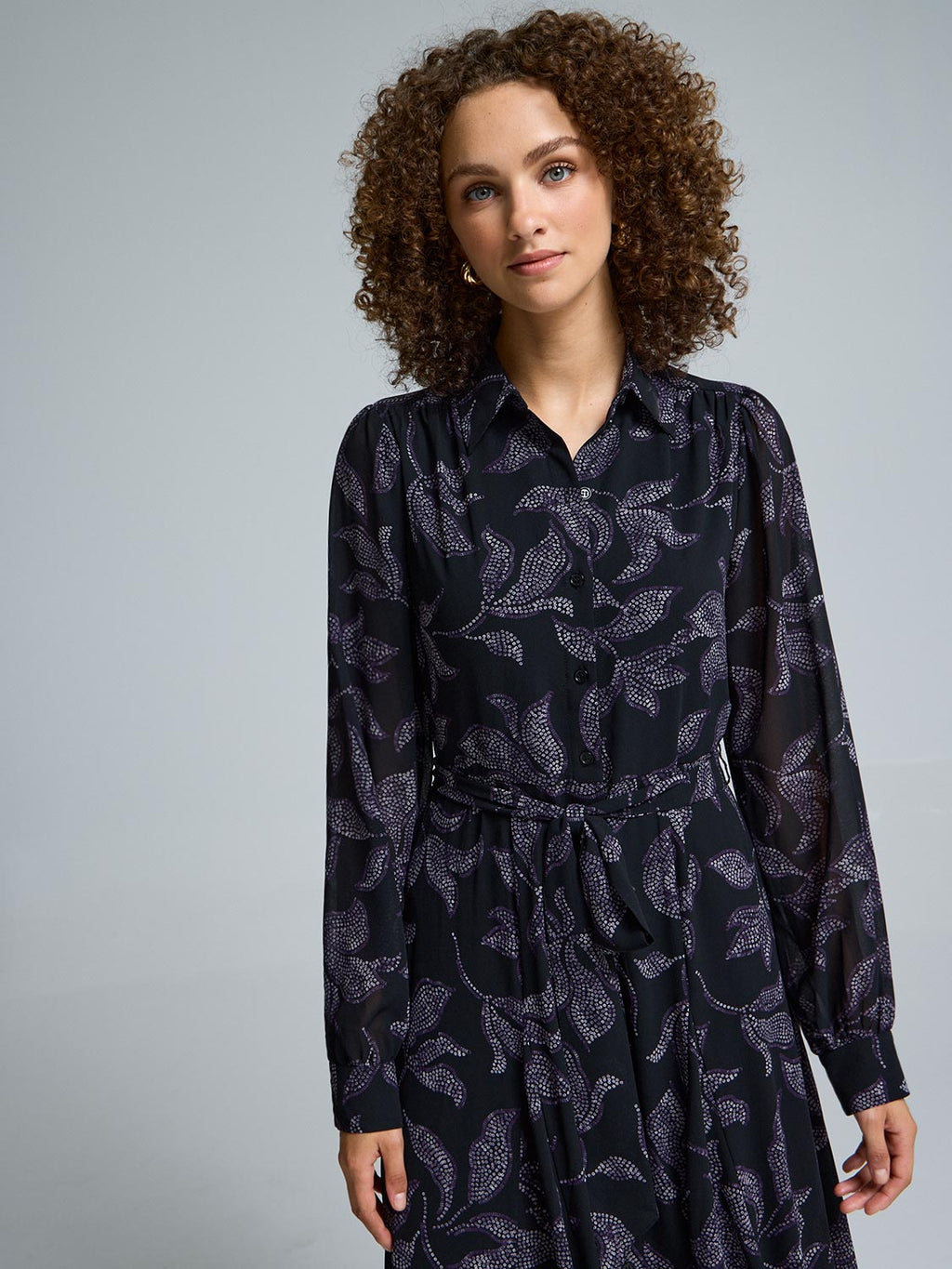 Floral Chiffon Maxi Shirt Dress
