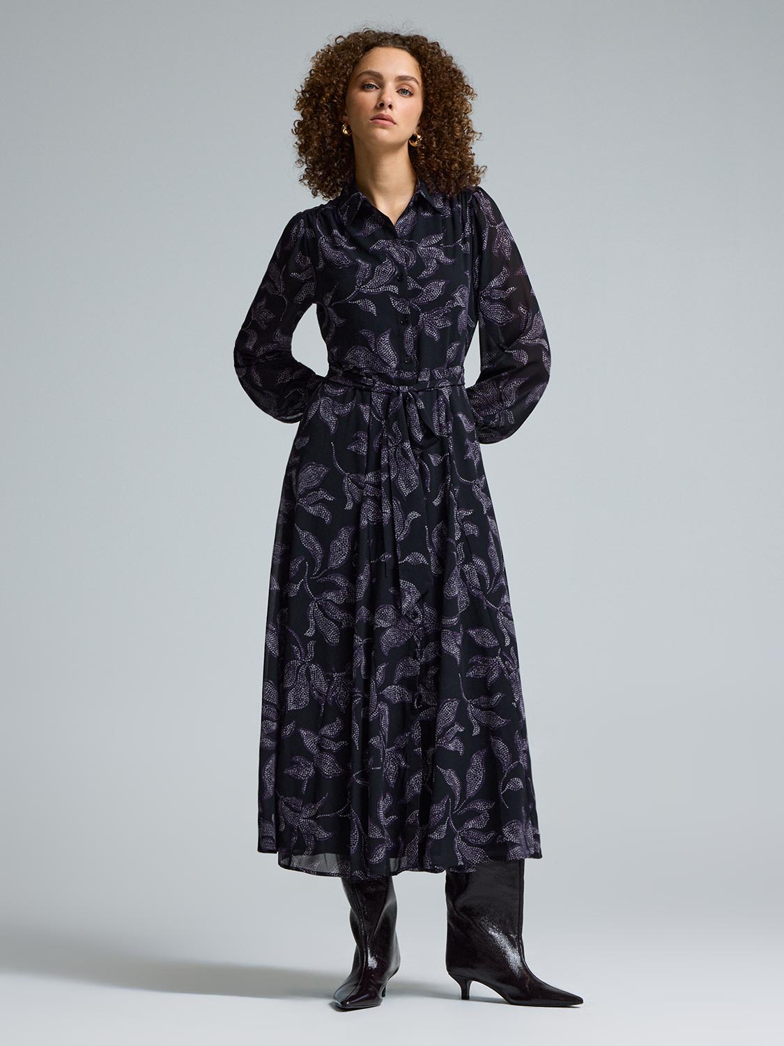 Floral Chiffon Maxi Shirt Dress