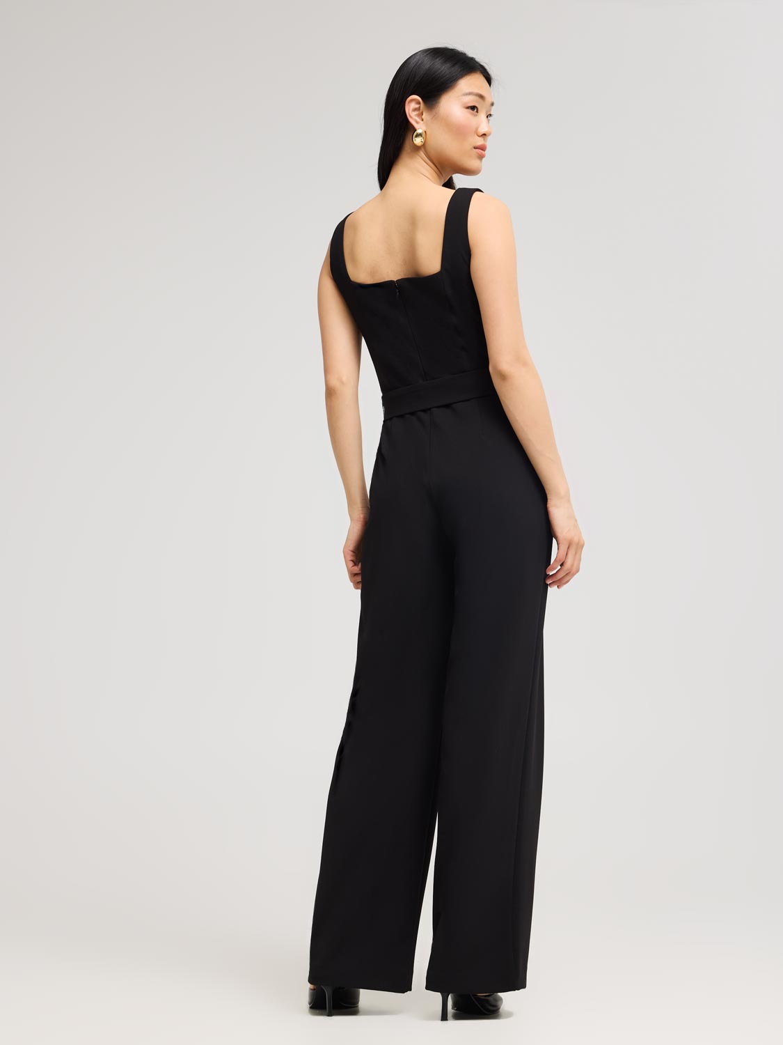 Button-Front Straight-Leg Jumpsuit