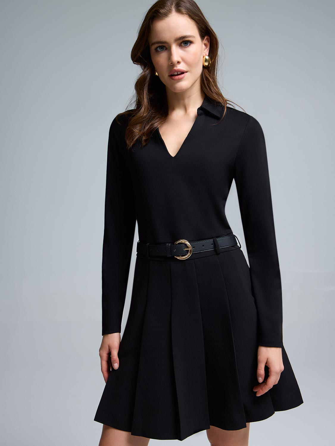 2-Fer Collared Pleated Mini Dress