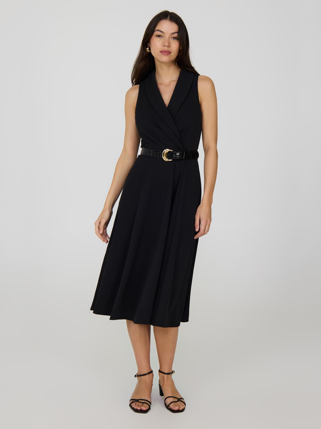 Sleeveless Crossover A-Line Midi Dress