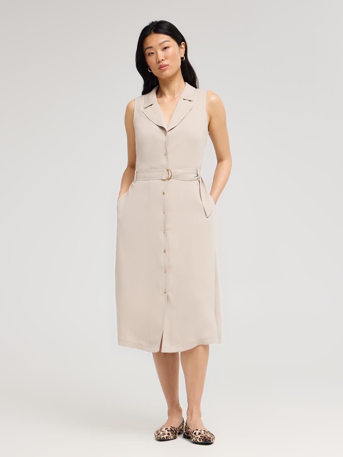 Sleeveless Midi Shirt Dress