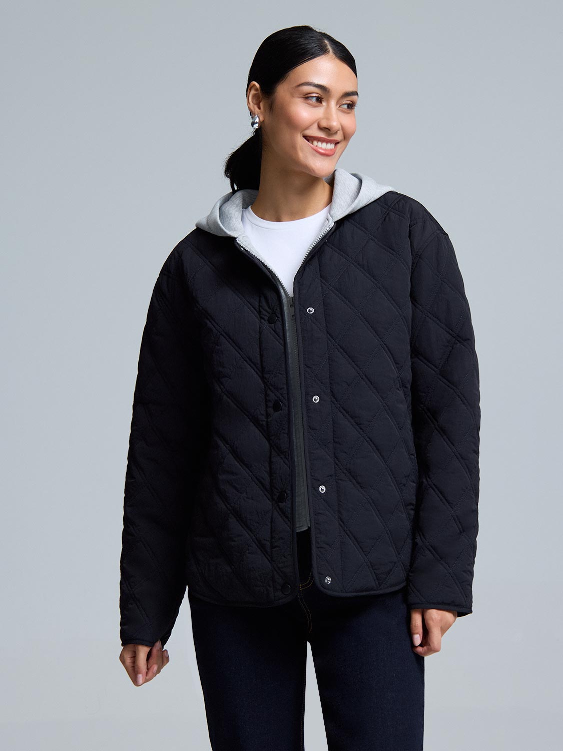 Hooded Quilted Jacket With Removable Hood