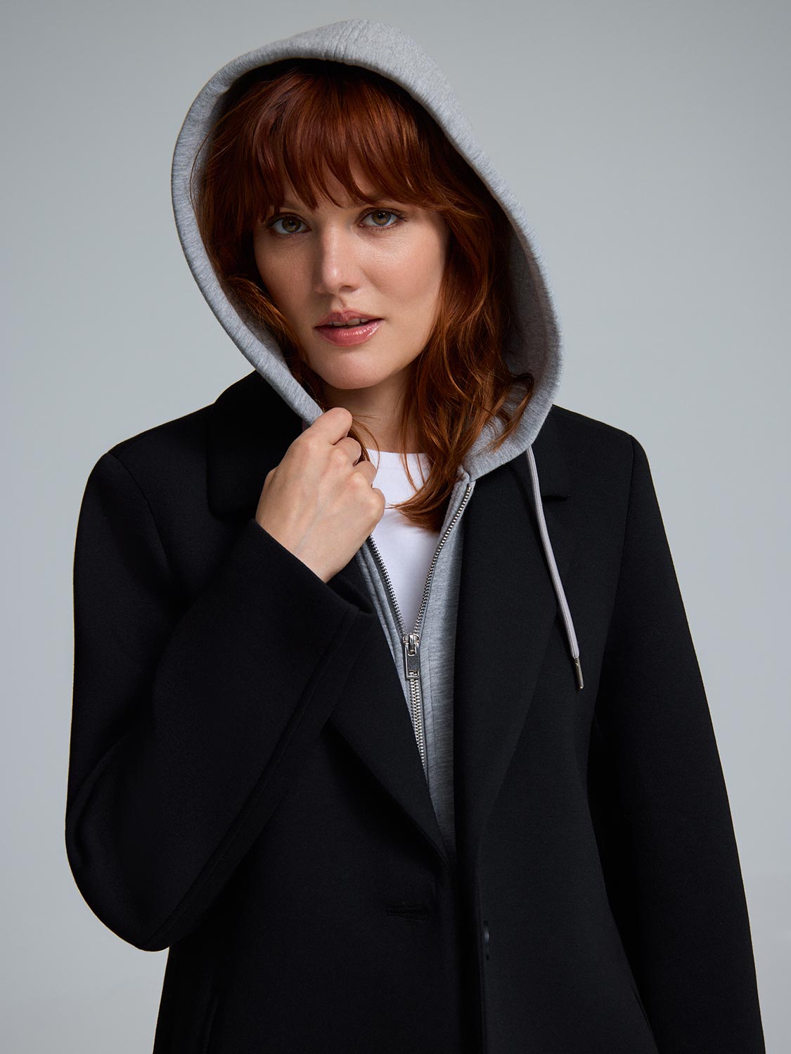 Mid-Length Coat With Removable Hood