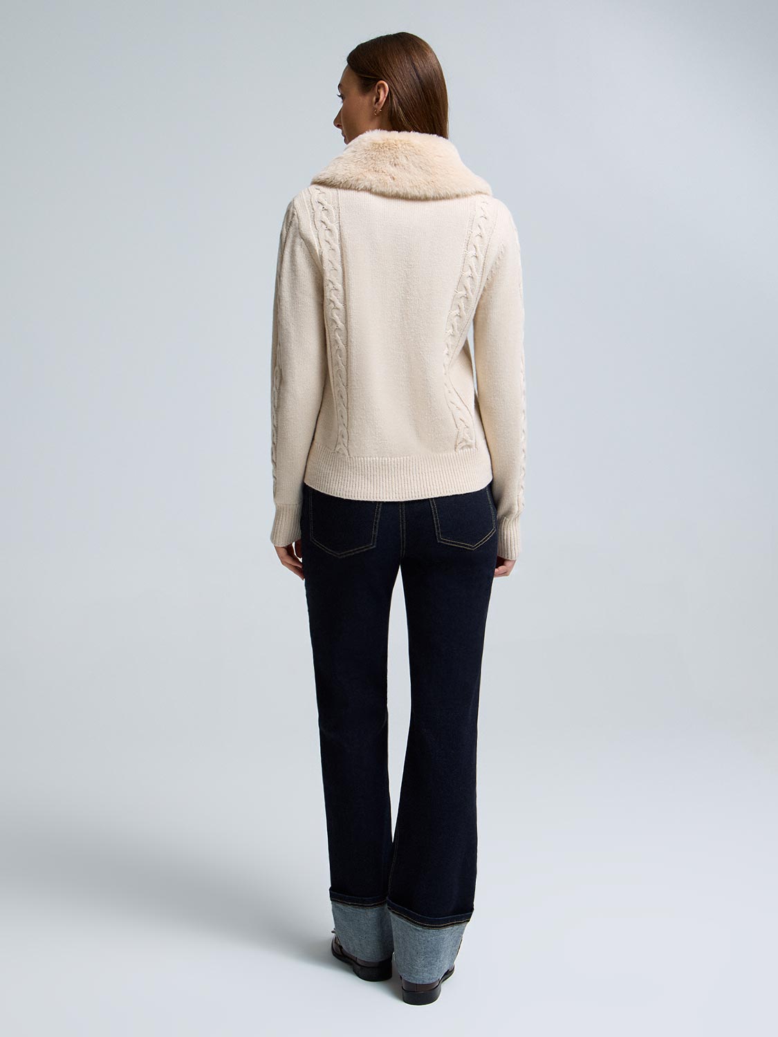 Detachable Faux Fur Collar Cardigan