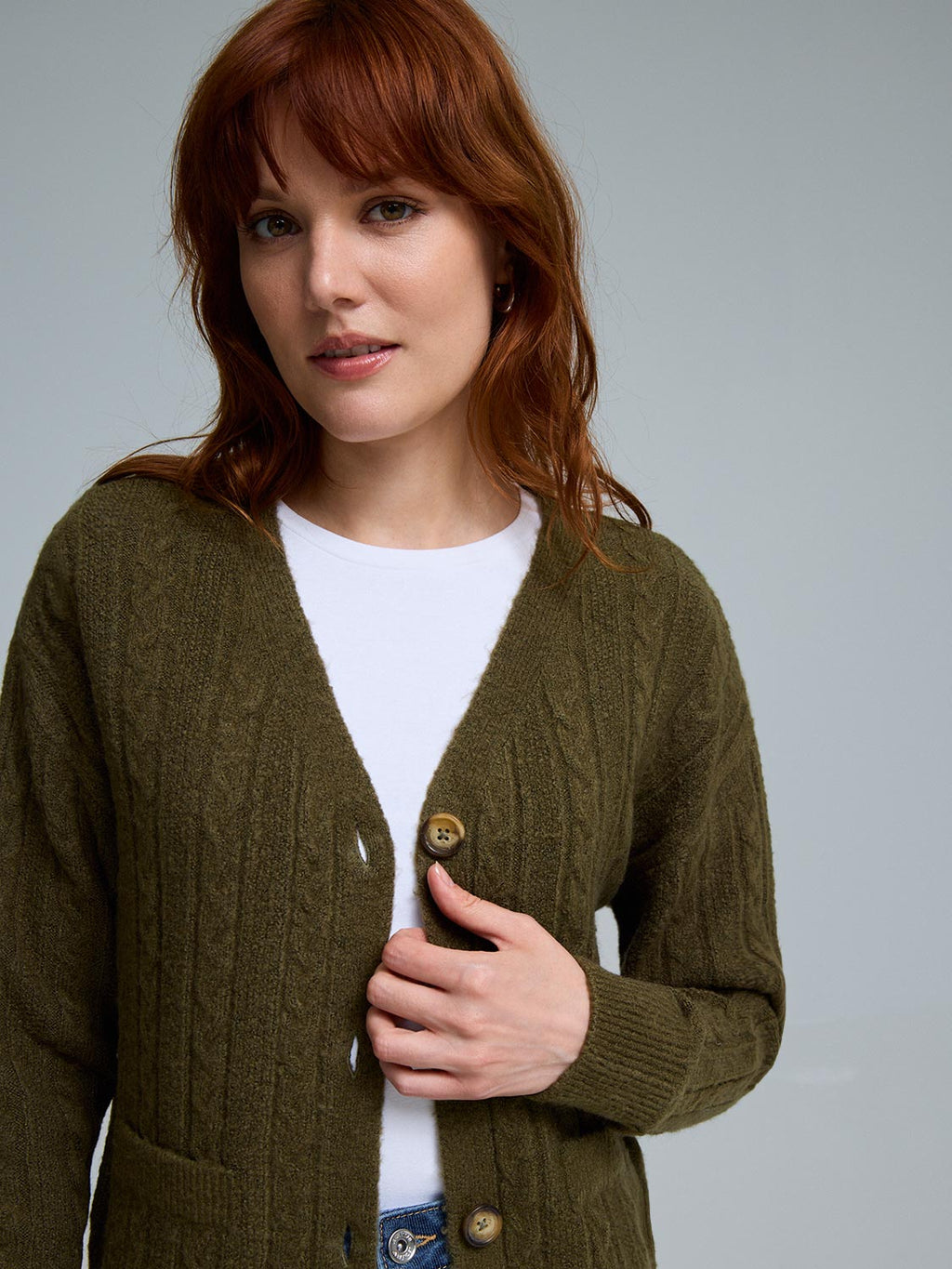 V-Neck Cable Knit Cardigan
