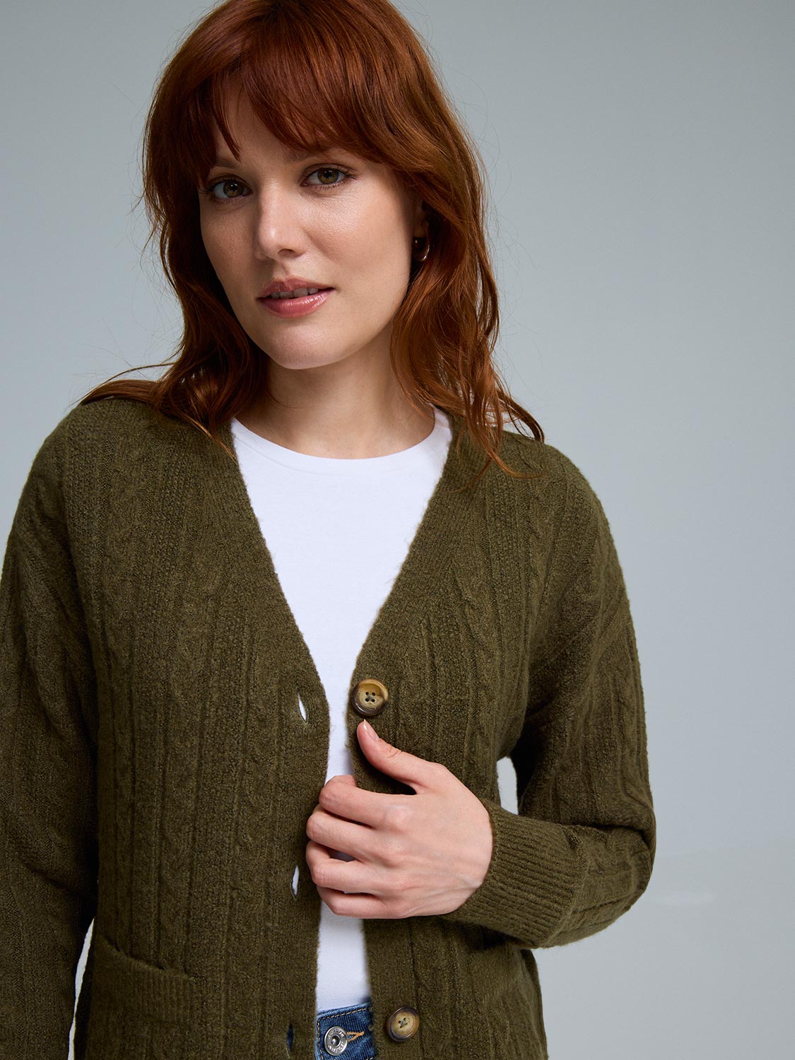 V-Neck Cable Knit Cardigan