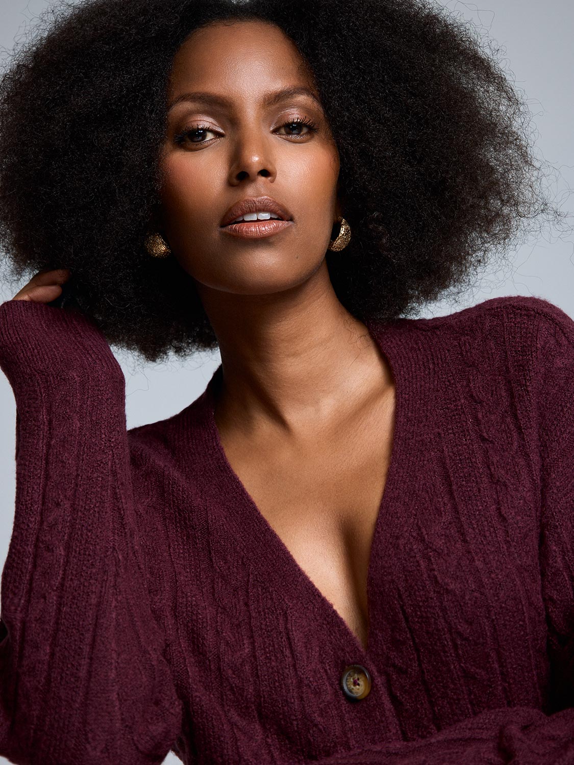 V-Neck Cable Knit Cardigan